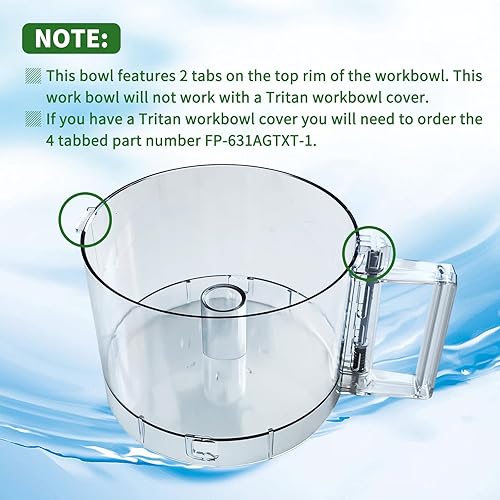 Miniatura 2 de Cuenco de trabajo de procesador de alimentos de 7 tazas compatible con Cuisinart DLC-10 Series, FP-631AGTX-1. Nota este cuenco cuenta con 2 pestañas