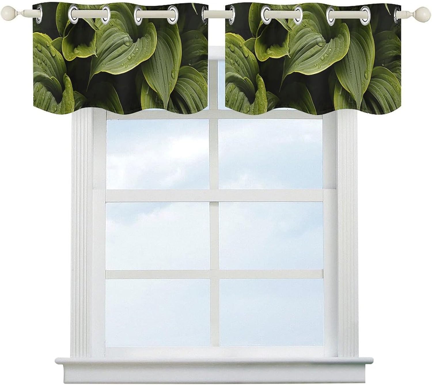 Moist Hosta Leaves Valance for Windows, 2 Pack Kitchen Curtains Modern Home Decor, Soft Blackout Window Curtains for Living Room & Bedroom, 18 X 52 Inch