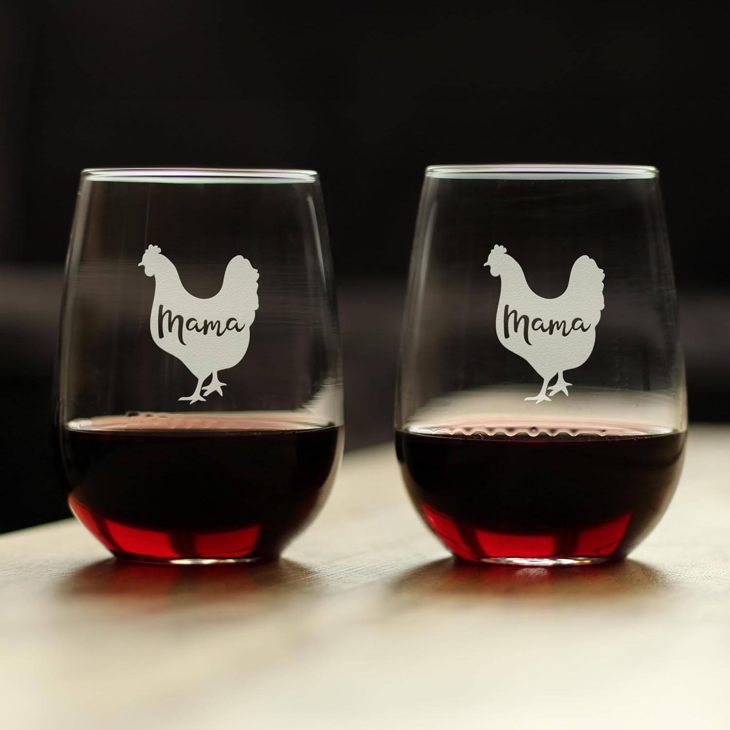 Mama Hen - Stemless Wine Glass for Mom - Funny Wine Gift Idea - Set of 2 - Unique Personalized Glasses for Mother's Day or Birthday