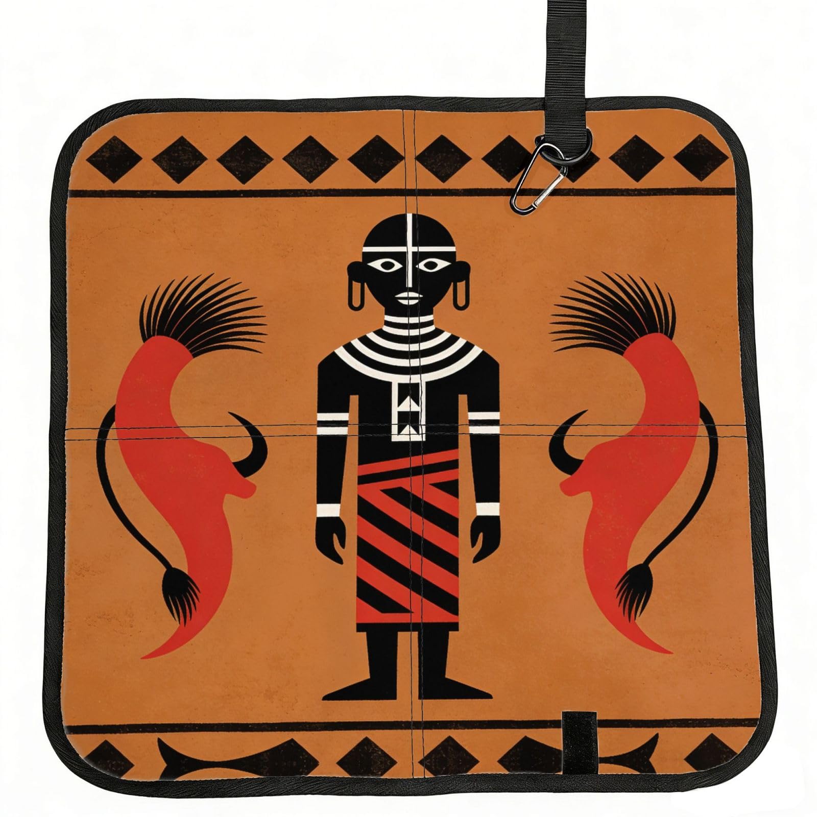 DUYIOKH Tribal Figure & Beasts Print Foldable Portable Seat Cushion for World Cup Games, Camping and Outdoor Activities