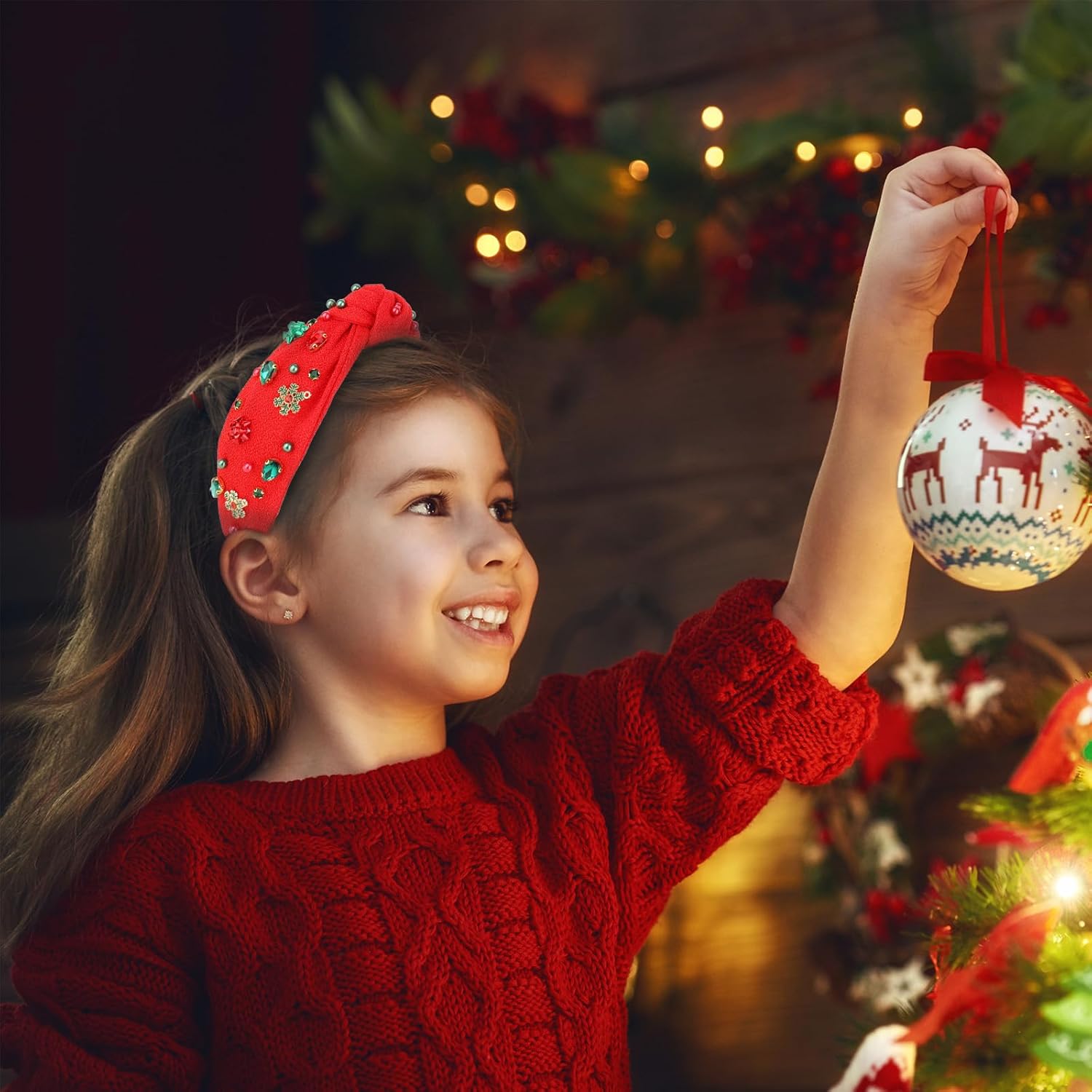 Christmas Headbands for Women Red Crystal Knotted Headbands Wide Top Knot Holiday Headband Christmas Hair Bands for Women's Hair - Image 4