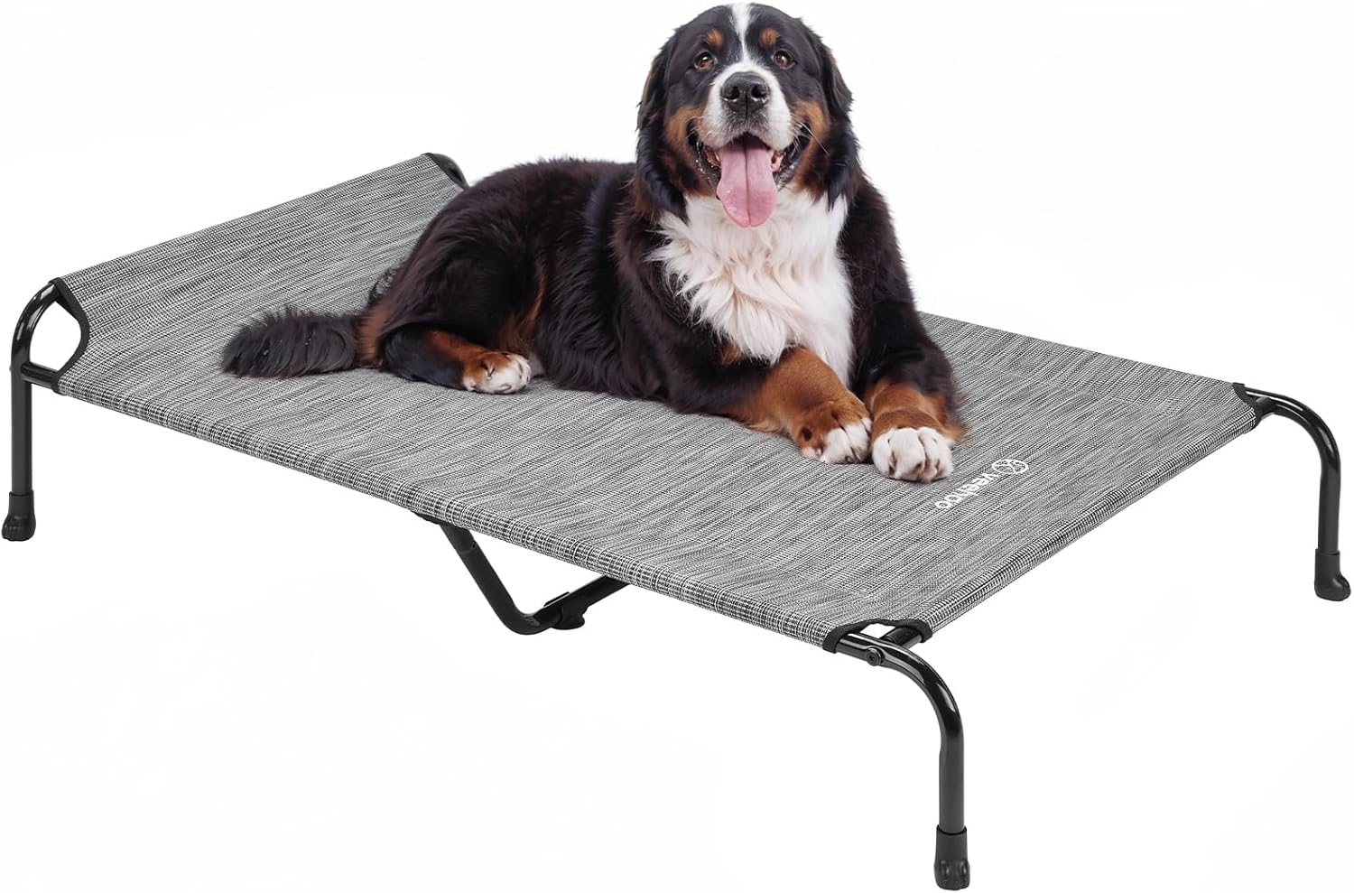 Veehoo XXXL Original Elevated Dog Bed – Outdoor Raised Dog Cots Beds for Large Dogs, One-Sided Extra Large Raised Cooling Pet Bed Off Ground, Non-Slip & Breathable, Black Silver 53″L x 33″W x 7.9″Th