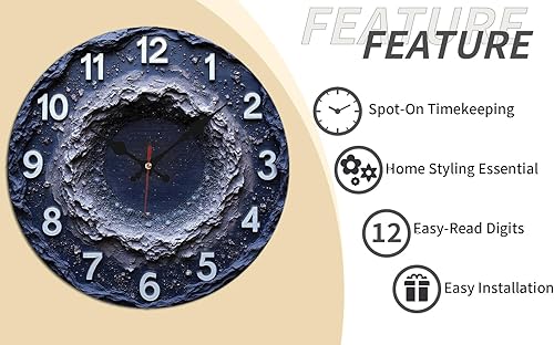 Miniatura 9 de Meteor Crater Texture Wooden Wall Clock with Distressed White Numerals 25x25cm