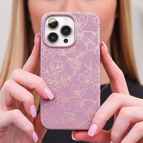 Miniatura 7 de Velvet Caviar Funda diseñada para iPhone 14 PRO floral, probada en caídas de 10 pies, compatible con MagSafe, forro protector de microfibra (morado,