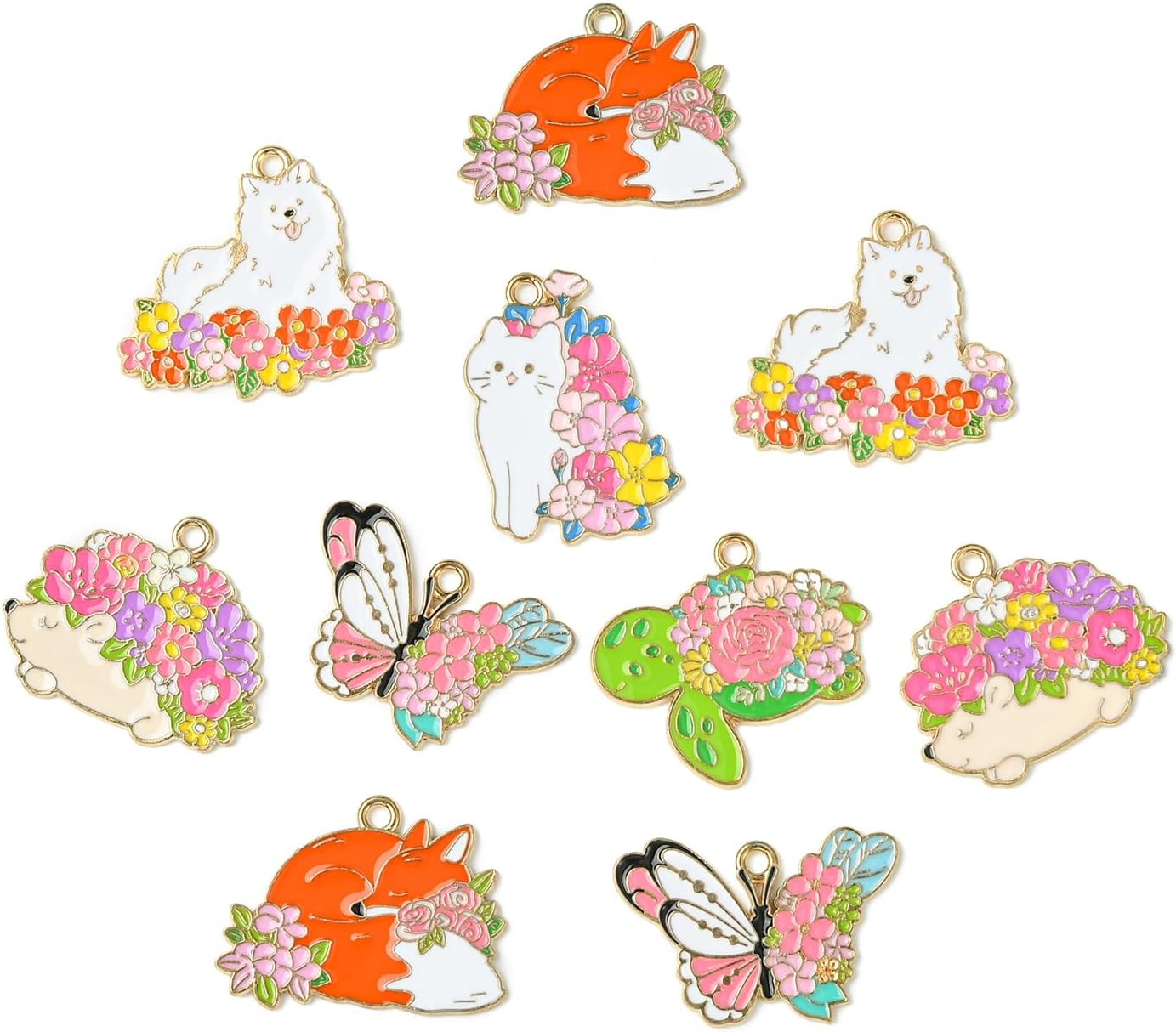KitBeads 30Pcs 6 Styles Flower Animal Charms Enamel Floral Butterfly Charms Spring Rabbit Dog Cat Sea Turtle Charms for Jewelry Making Earrings Necklaces - Image 8