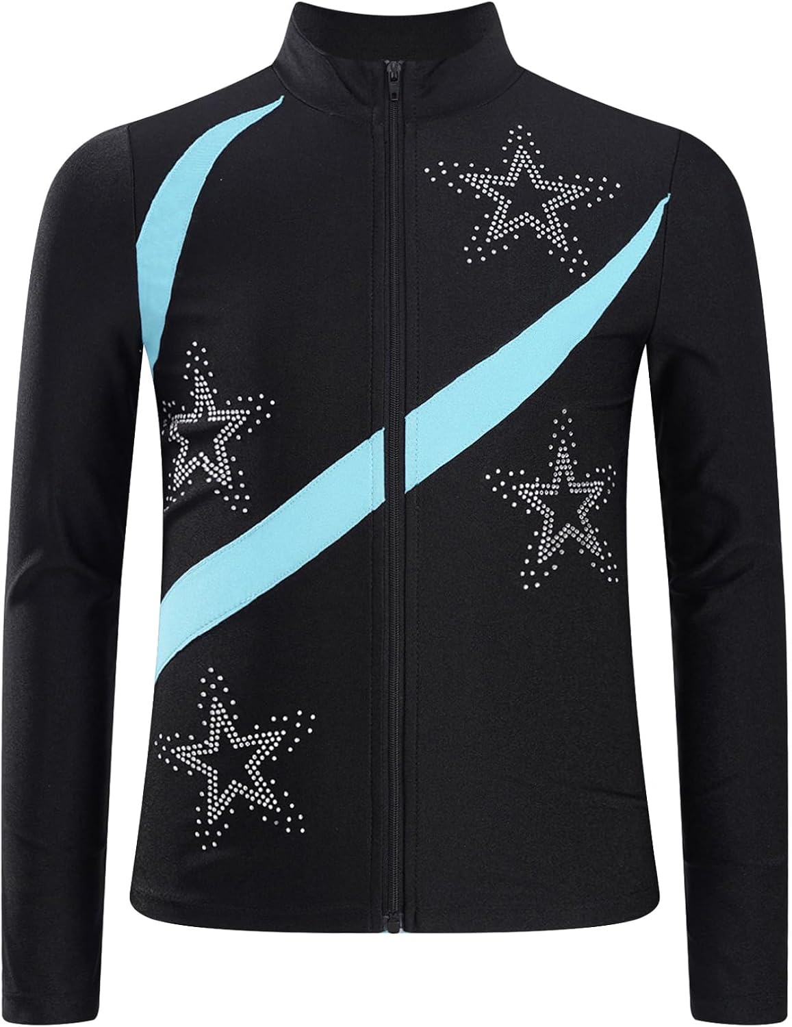 JEATHA Girls' Ice Skating Jackets Rhinestones Star Pattern Gymnastics Sports Training Long Sleeve Zipper Practice Top