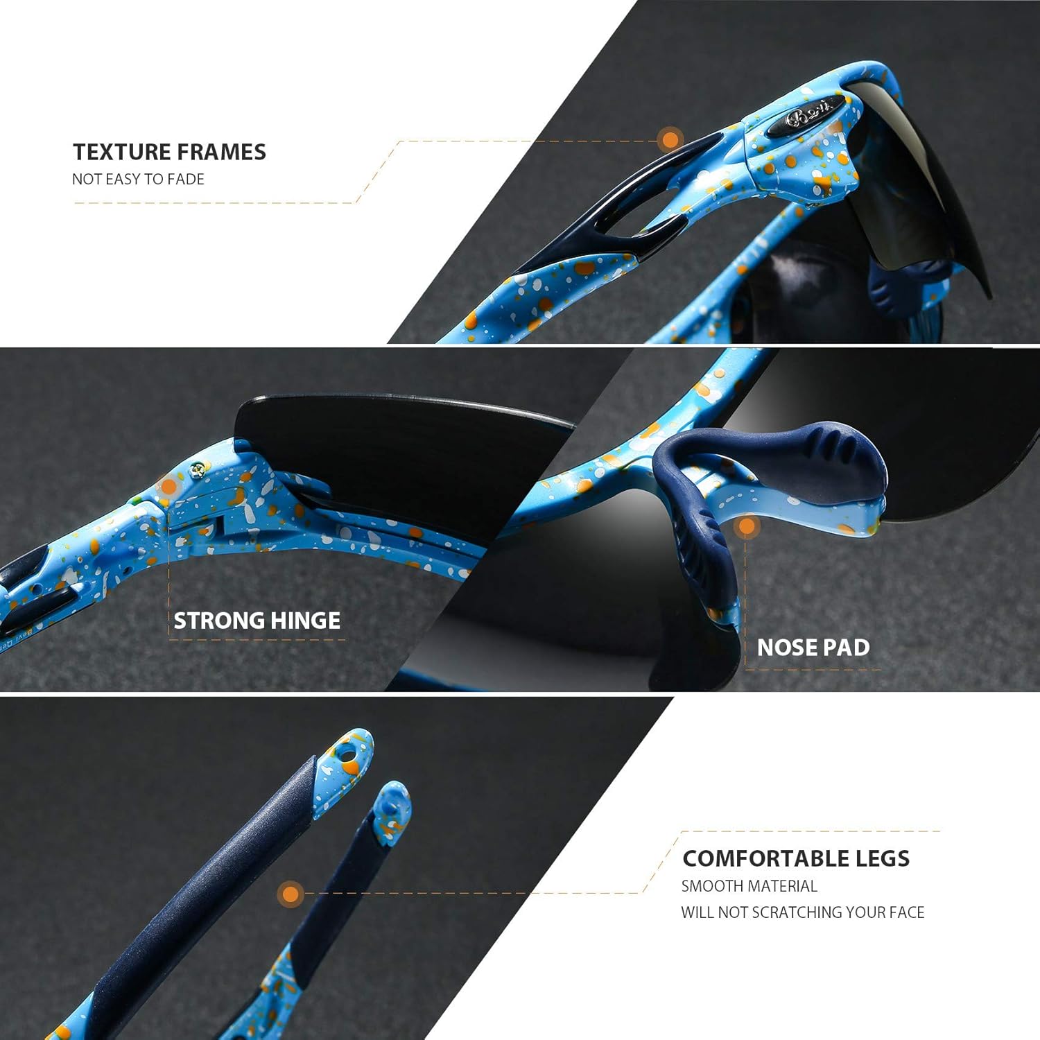 Bevi Polarized Sports Sunglasses for Men Women Baseball Running Cycling Golf Tr90 Durable and Ultralight Frame 2735C1 : Sports & Outdoors