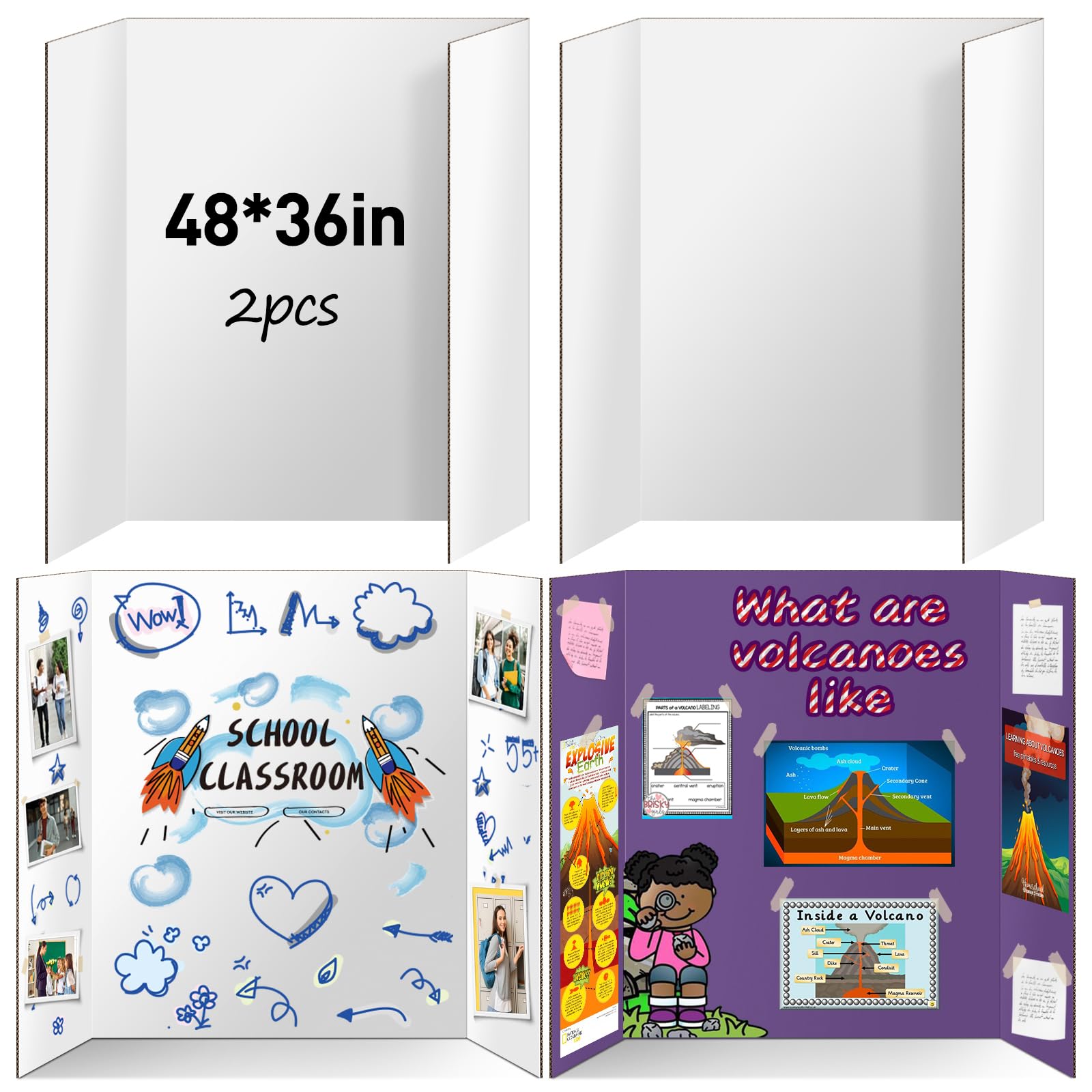 Photo 1 of 2 Pack Trifold Poster Board 48" X 36", IKAYAS Double Sided White Poster Boards, Science Fair Display Boards Posterboard for Mounting, Prints,Art,Display,Projects Classroom Supplies