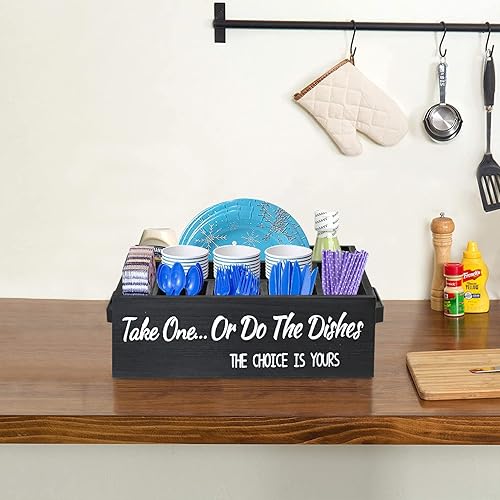 Miniatura 9 de Soporte para platos de papel para encimera de cocina, organizador de utensilios de madera, para platos, tazas, tenedores, cuchillos, cuchara,