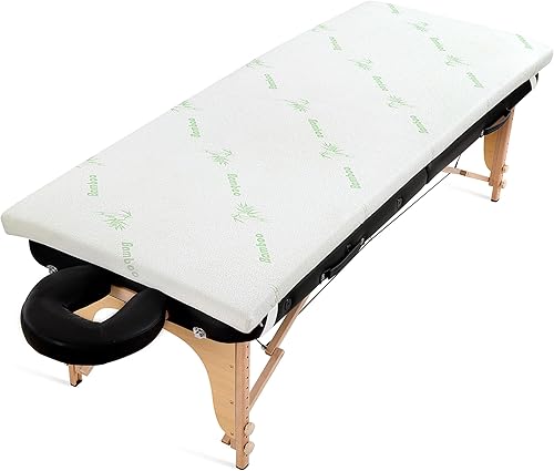 HOMBYS Cubrecolchón de espuma viscoelástica para cama de masaje con rayón refrescante derivado de bambú, cubrecolchón de mesa de cama con pestañas