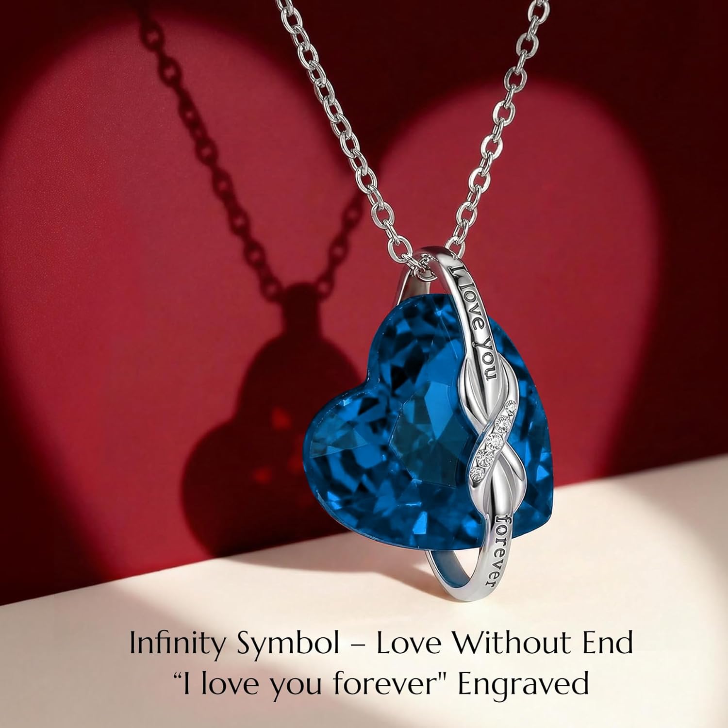NORBU Valentine's Day Gift Necklaces for Women, S925 Infinity Heart Necklace Engraved I Love You Forever, Womens Necklace Crystal Love Pendant, Birthday Anniversary Jewelry Gift for Her Wife Mom Girlfriend - Image 5