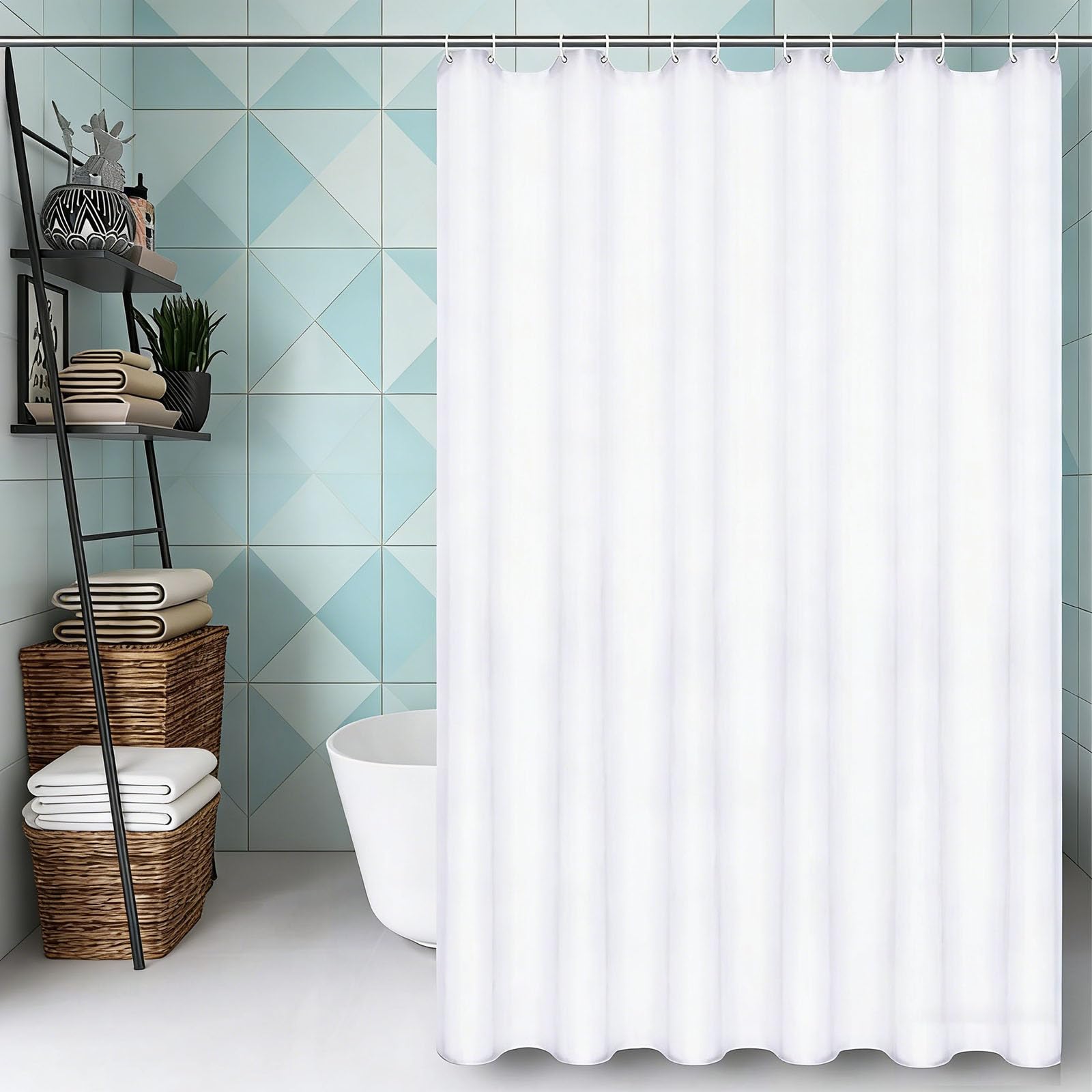 Rideau de Douche 180 x 310 cm Anti Moisissure Rideau Douche Anti Moisissure sans Percage pour Salle de Bain, Baignoire, Blanc