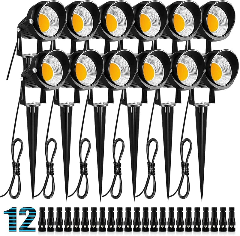 ZUCKEO Iluminación de paisaje de 10 W, luces LED de bajo voltaje para paisaje, IP66, focos de paisaje impermeables, luces para exteriores, 12 V, 24 V, 1000 lm, blanco cálido (paquete de 12 con conectores)