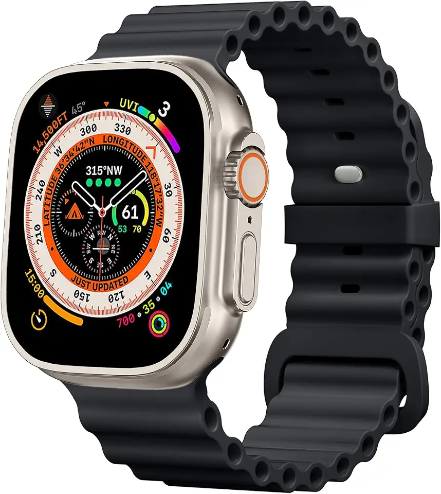 Upeak Ocean Strap Compatible with Apple Watch Ultra 2 Band 49mm 45mm 44mm 42mm Men Women, Soft Silicone Band Sport Rugged Smartwatch Replacement for Apple Watch Ultra Band/Series 9 8 7 6 5 4 3 2 1 SE
