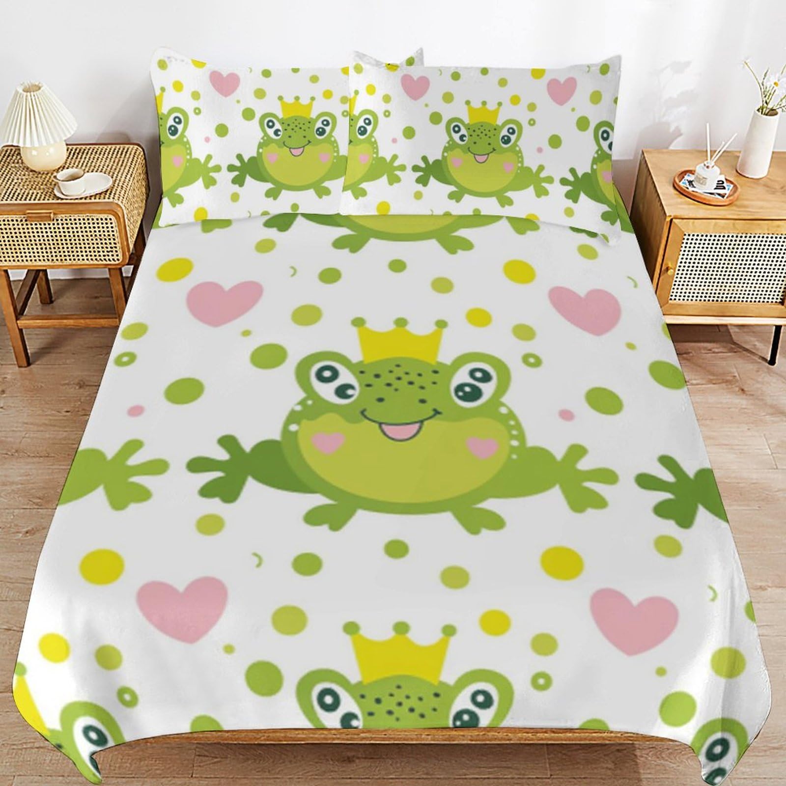 Housse de couette grenouille lit simple anti-glisse avec fermeture éclair intégrée
