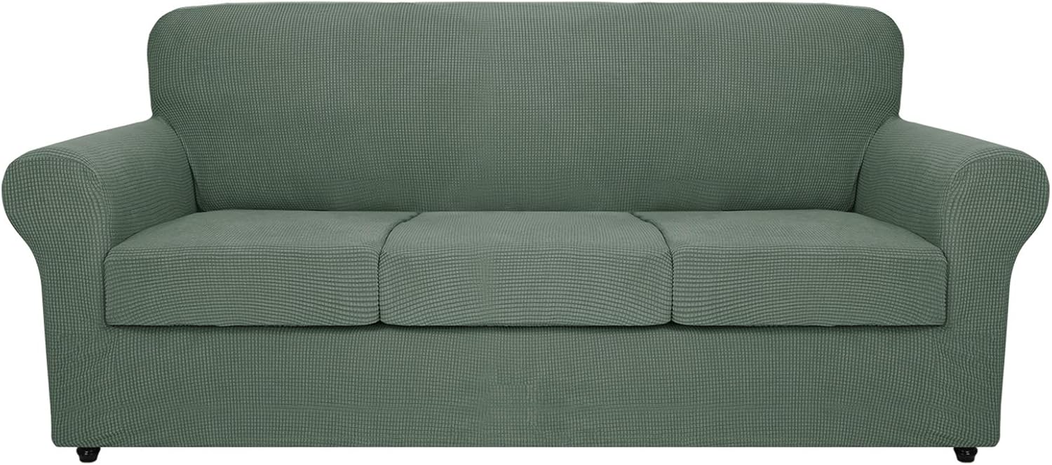 MAXIJIN 4 Piece Extra Large Couch Covers for 3 Cushion Couch Super Stretch XL Sofa Cover Dogs Pet Proof Furniture Protector Spandex Non Slip Couch Slipcover Washable (Extra Large, Pea Green)