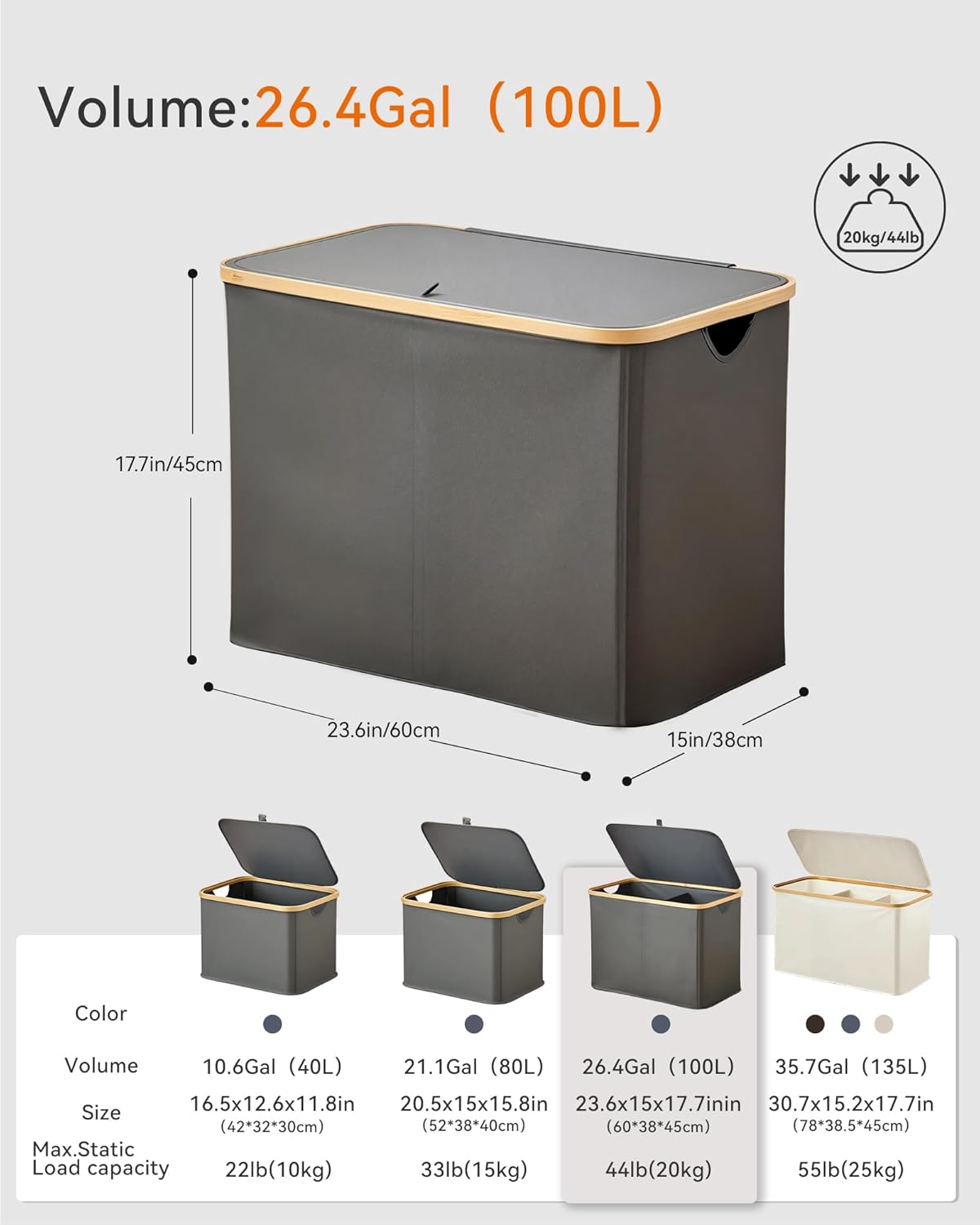 Storage Basket with Lid and Handles, 100L Fabric Bin with Divider for Shelf, Closet, Toy Organization, Collapsible Storage Organizer for Home, Grey