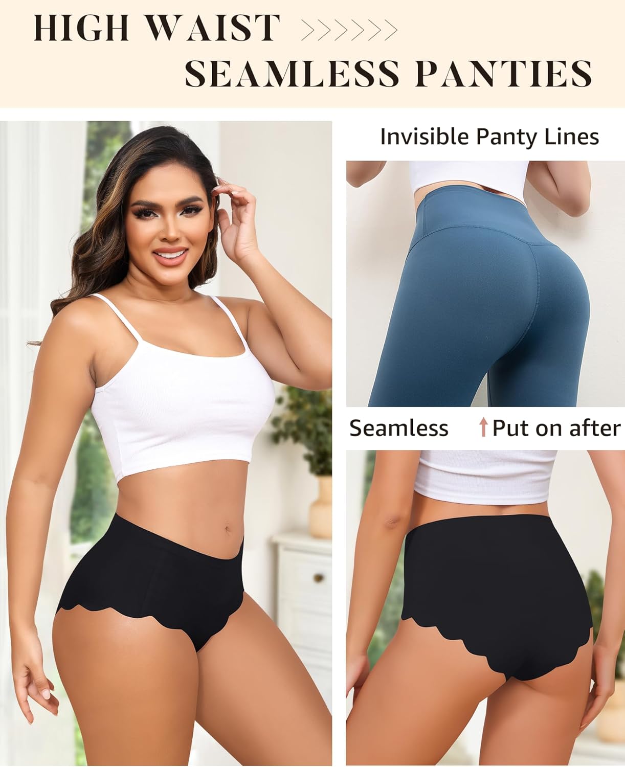 LEVAO Seamless Underwear for Women High Waisted Panties Wave Edge No-Show Bikini Full Coverage Briefs 6 Packs S-XXL - Image 3