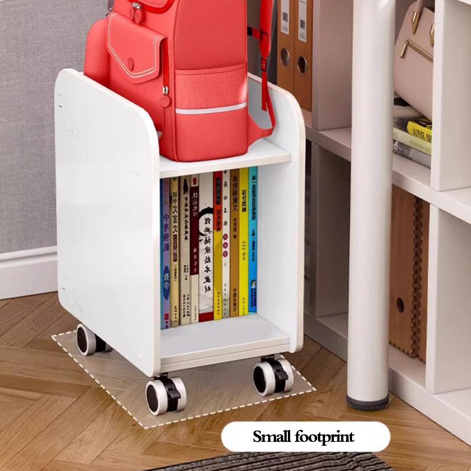 Mobilny regał na książki dla studentów, kompaktowy schowek pod biurkiem, prosty regał na książki do sypialni lub gabinetu (76 x 25 x 38 cm)