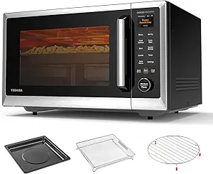 TOSHIBA ML2-STC13SAIT(SS) Air Fryer Combo Countertop Microwave Ovenwith 2.4-Inch Color Screen, Origin Inverter Technology, Smart Sensor, Compatible with Alexa, 1100W, 1.3 Cu.Ft, Silver