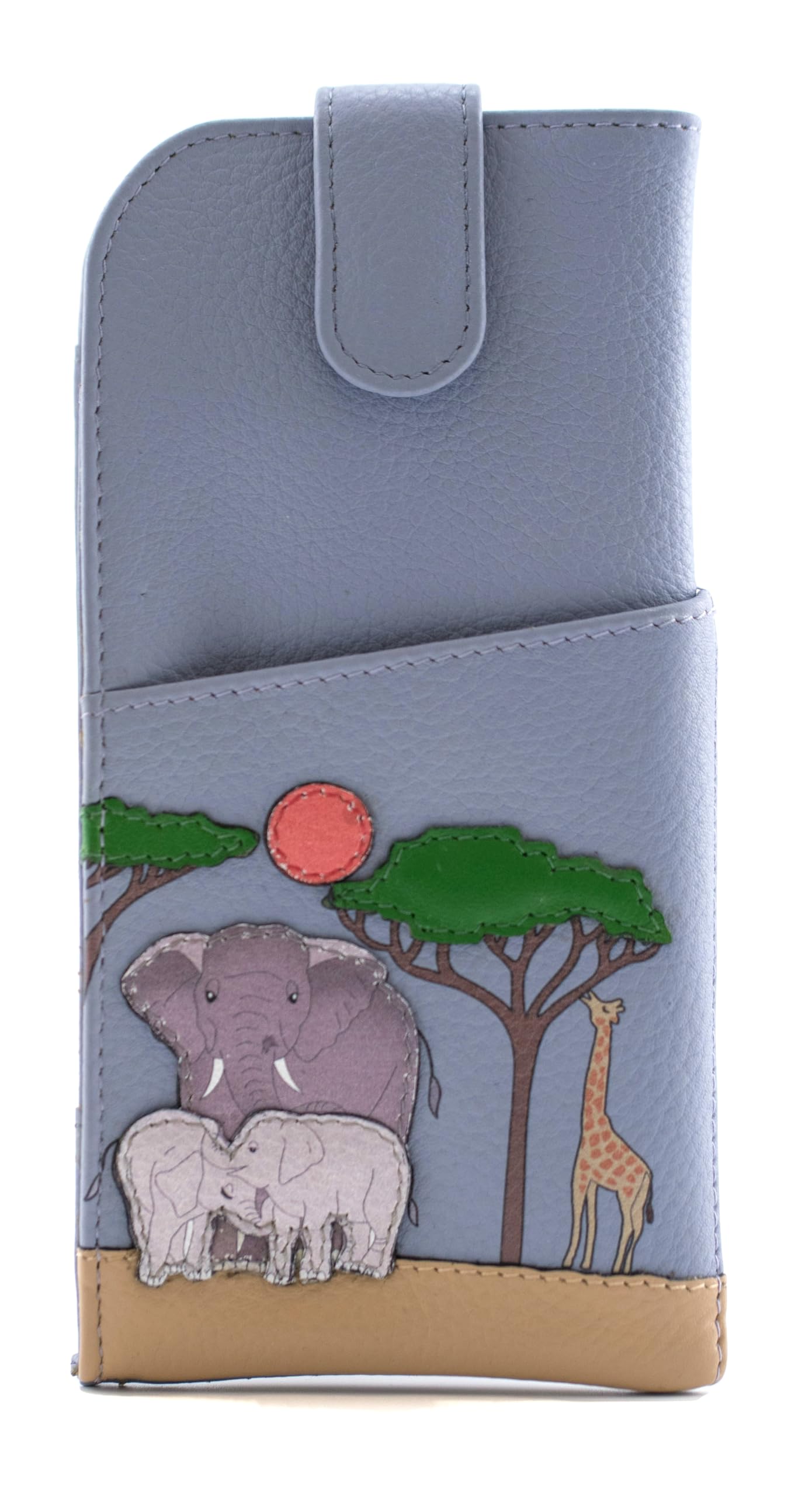 Mala Leather Women's Blue Savanna Safari Scene With Elephants And Giraffes Glasses Case - 38 5214