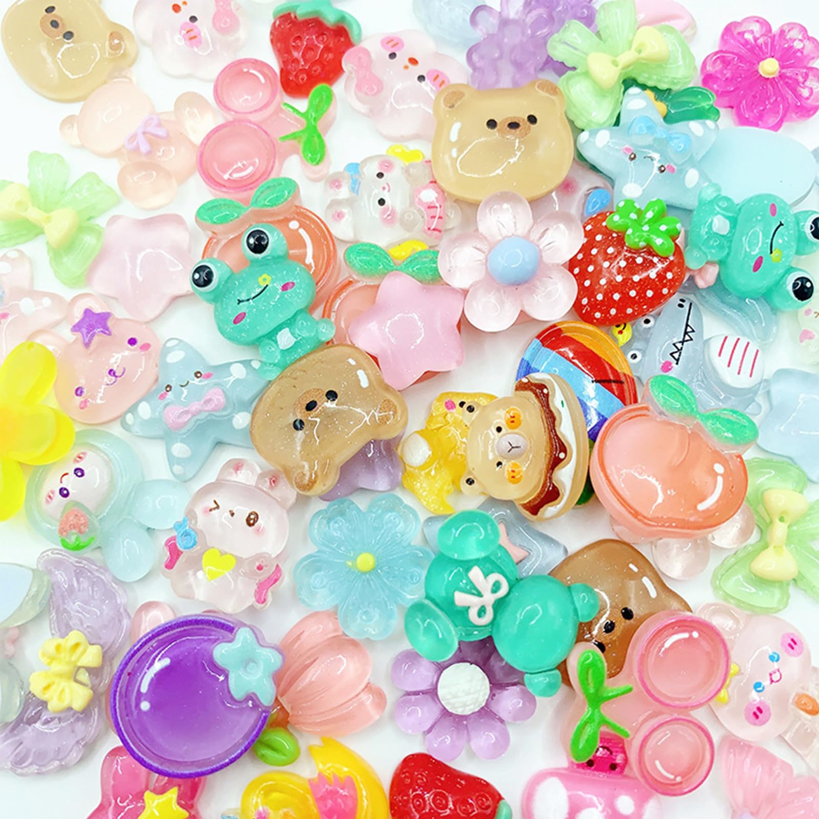 100Pcs Cute Slime Charms Bulk Set, Mixed Flatback Resin Charms Set, Kawaii Resin Charms for Crafting, Mini Decoden for DIY Craft, Phone Junk Cases, Scrapbooking Decoration