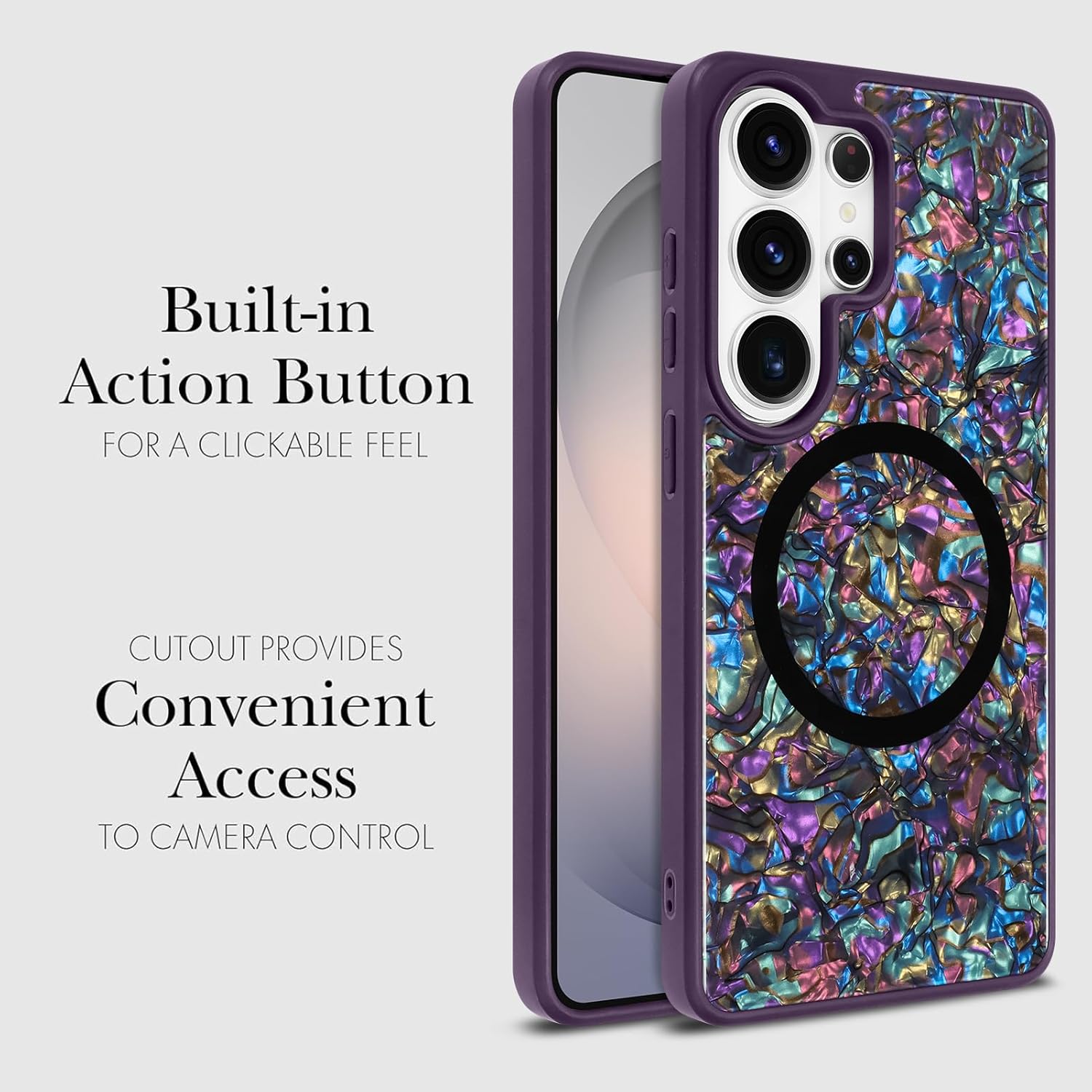 Magnetic for Samsung Galaxy S26 Ultra Case Glossy Abalone Pearl Shell Phone Case for Women Men, Compatible with Magsafe, Shockproof Protective Phone Cover, Elegant Purple