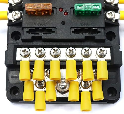 Miniatura 7 de Bloque de fusibles con barra de bus negativa, barco, cámper, automóvil, bloques de fusibles solares de 6 vías + bloque de distribución de barra