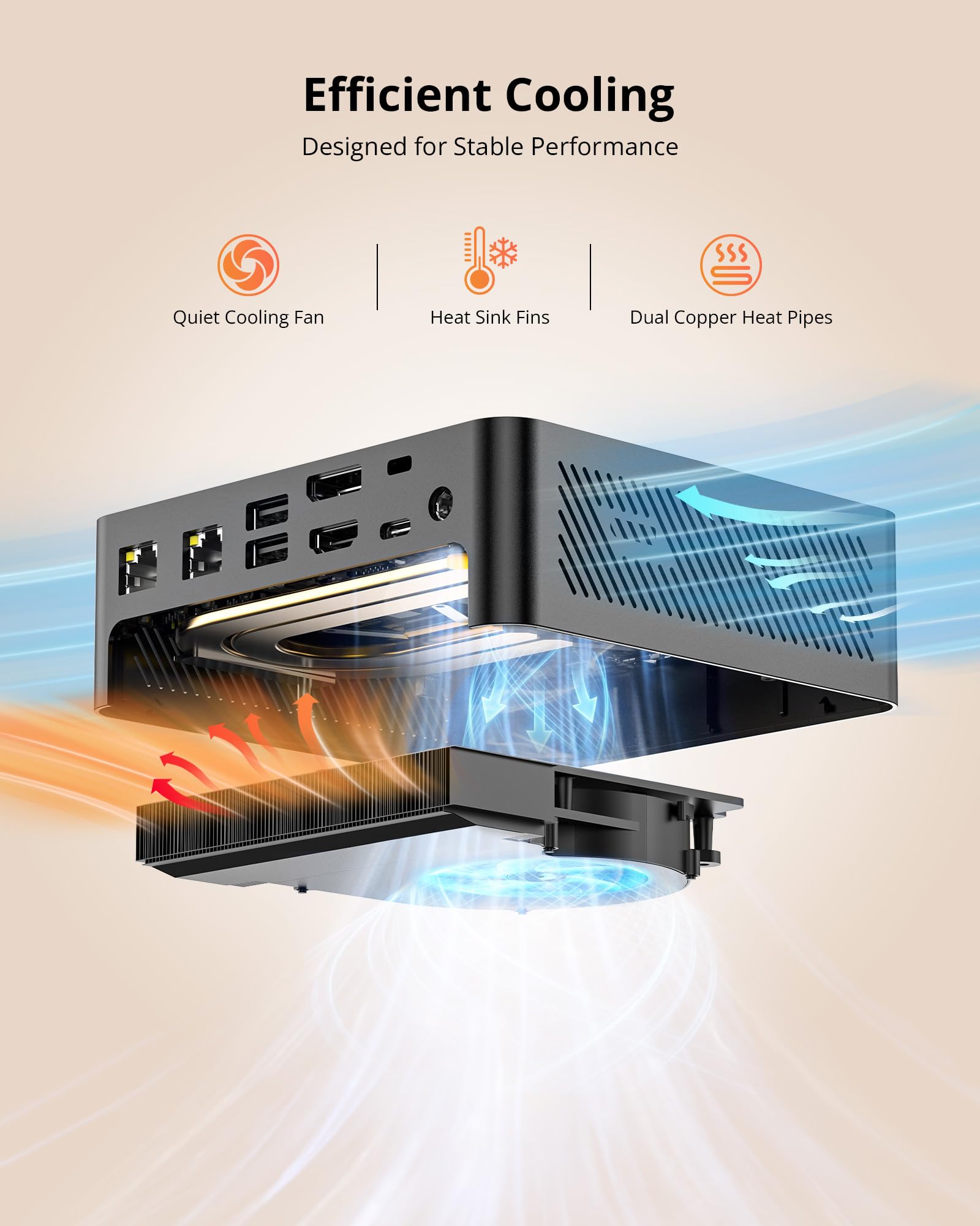 Glorlin Mini PC Ryzen 7 8845HS, 16G DDR5 RAM 500G SSD Mini Computer | Radeon 780M, AI NPU fino a 38 top, display Quad 4K, Dual USB4, Dual 2.5G LAN, WiFi 6 per casa/ufficio/giochi leggeri