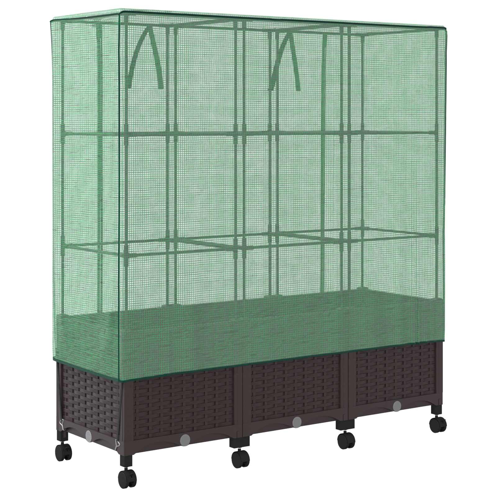 3X Jardinière Polypropylène avec Serre et Roues Marron 120cm