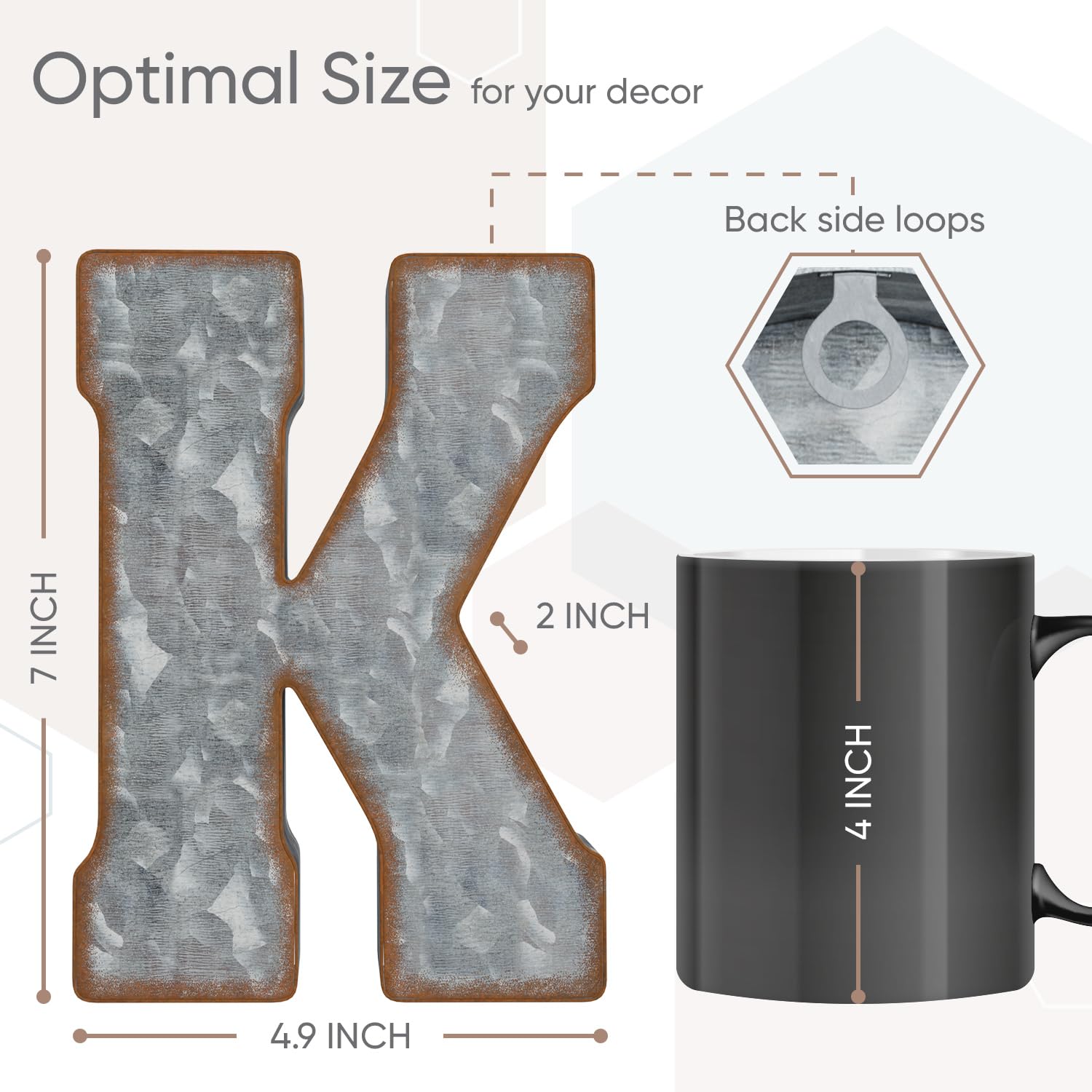 CraftyCrocodile Galvanized Metal 3D Letter for Wall Decor for Hanging or Freestanding, Unique Blend of Rustic, Vintage, Western, and Industrial Styles, Letter K