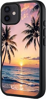for iPhone 12 Case 6.1 inch Tropical Sunset Beach, Compatible with MagSafe, Matte Semi Transparent, Summer Vacation, Travel Fans, Daily Gift