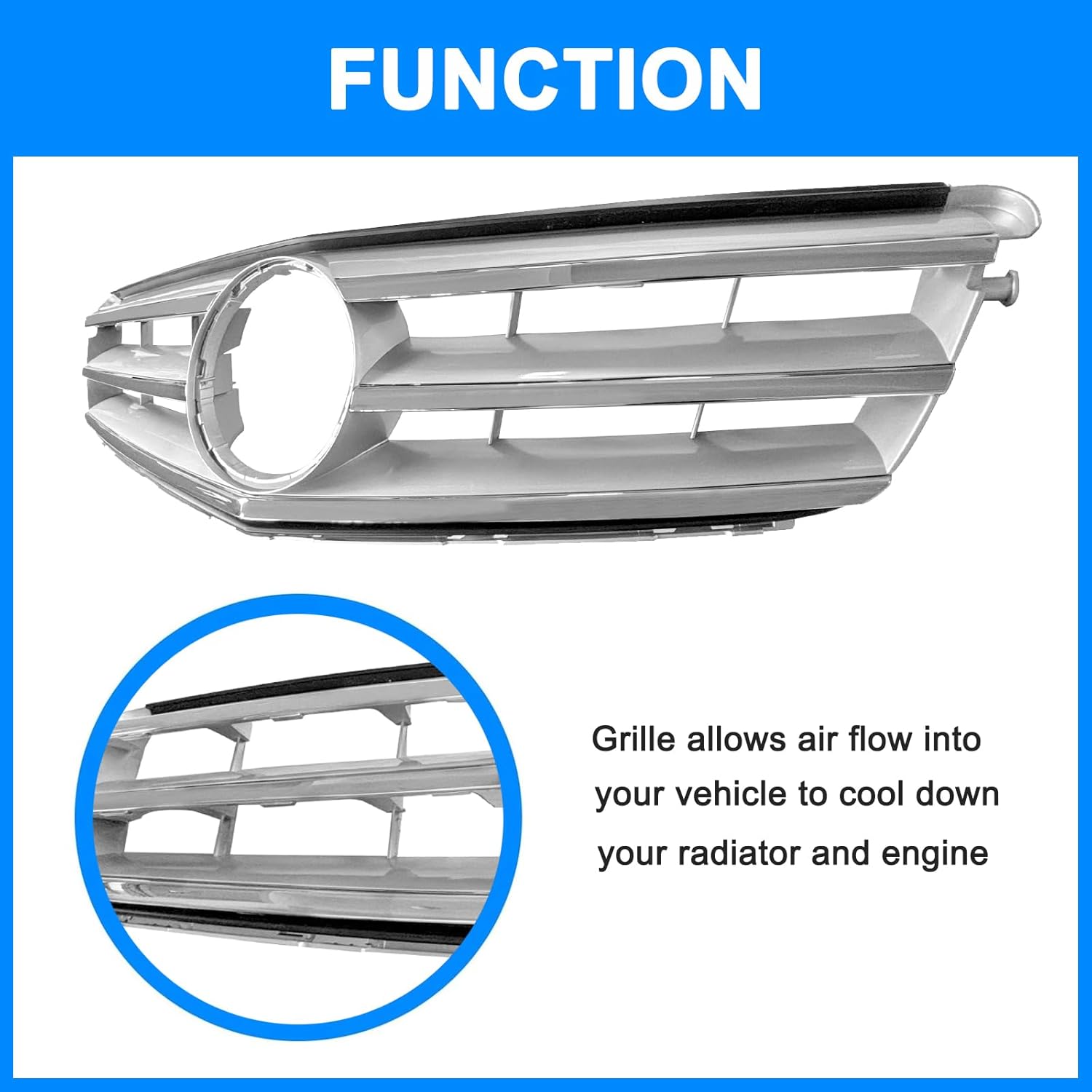 Front Bumper Grille For Mercedes Benz W204 Grill C180 C200 C230 C250 C300 C350 2007-2014 2048800023 (3 DB Chrome)