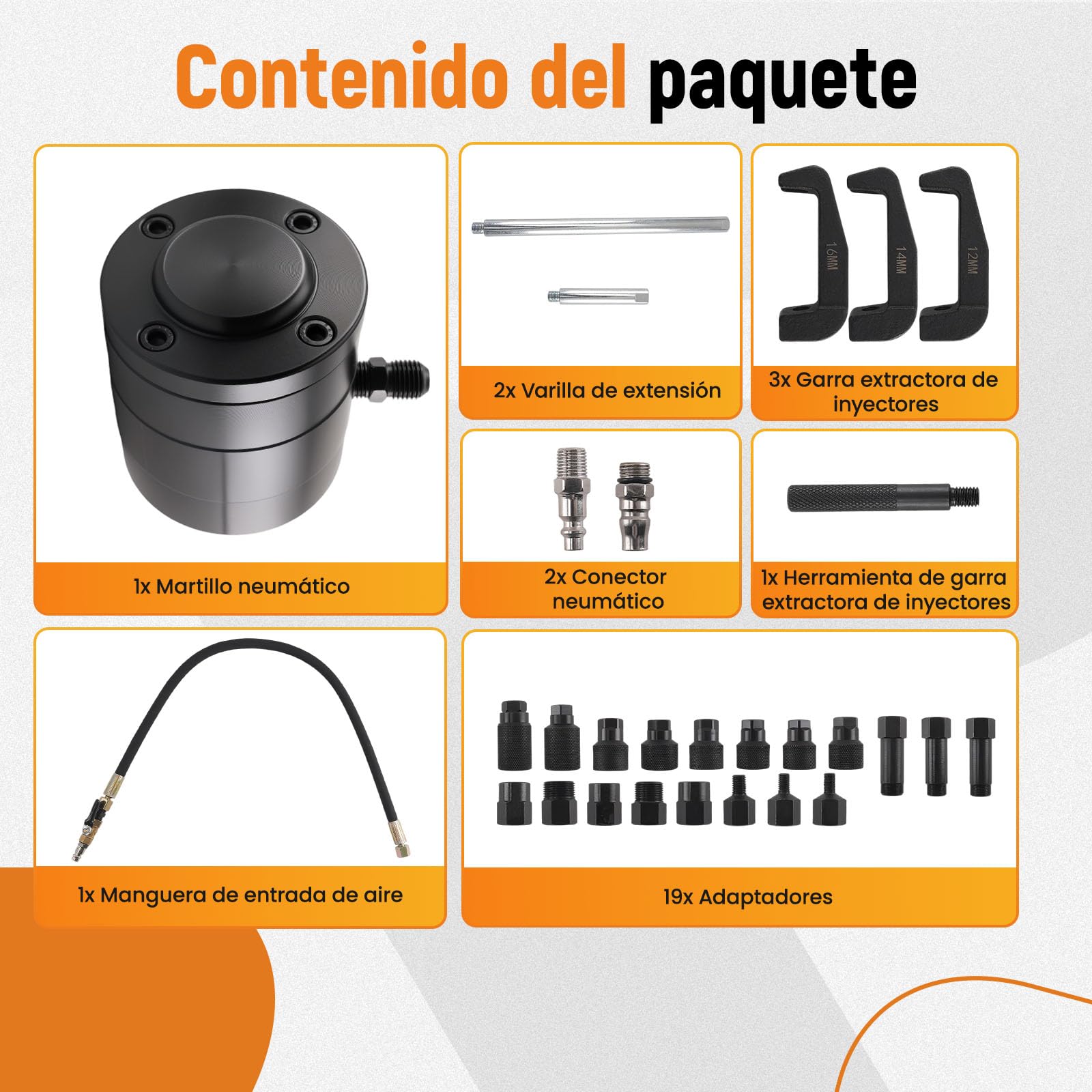 maXpeedingrods Herramienta de extracción de inyectores diésel | inyectores de aire comprimido neumáticos, extractores de inyectores, extractor de inyectores, 19 adaptadores