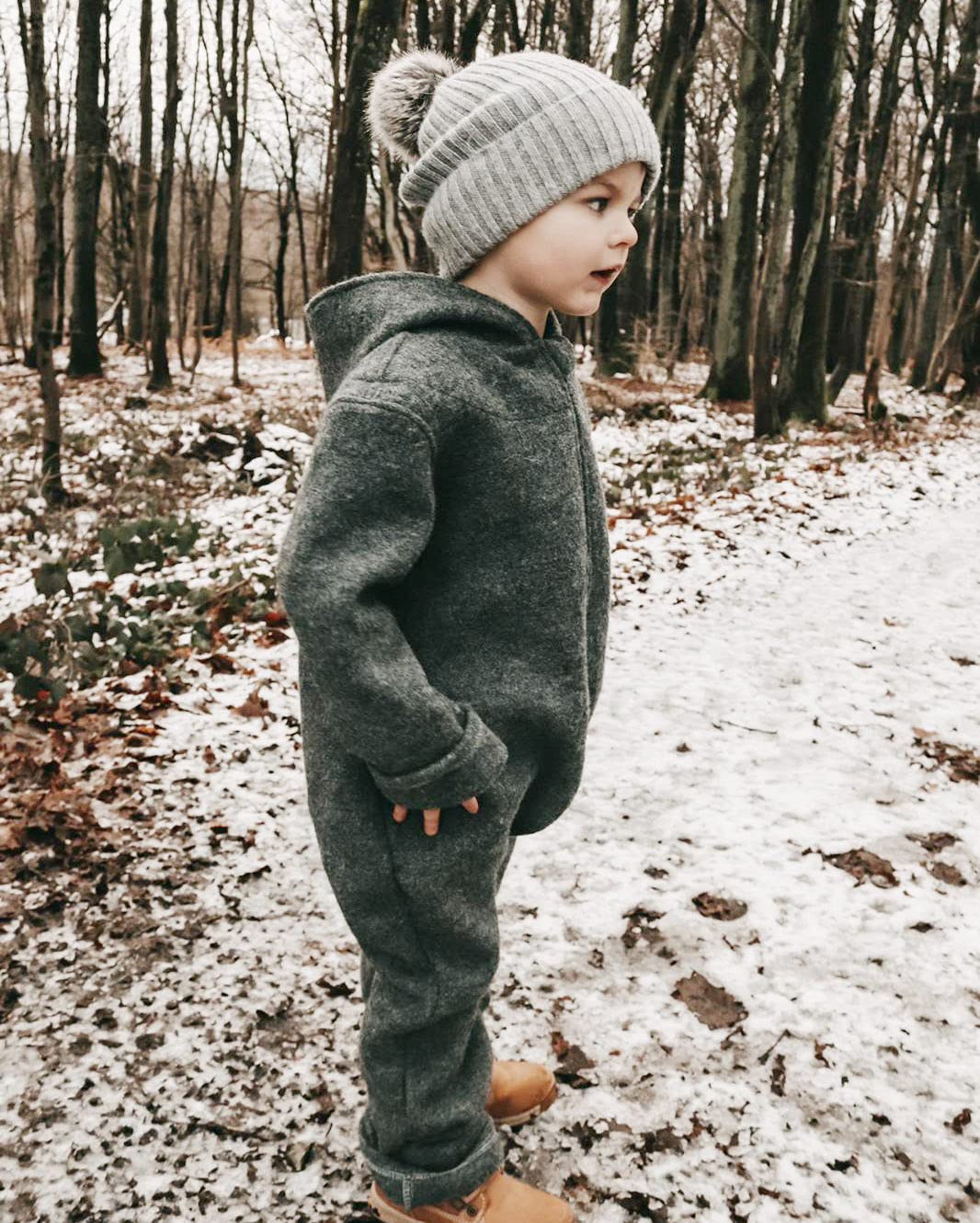 Lilakind Baby Wollwalk Overall mit Kapuze und Reißverschluss |Kleinkind Walkoverall |MADE in GERMANY Grau Sterne Gr. 56/62-116/122