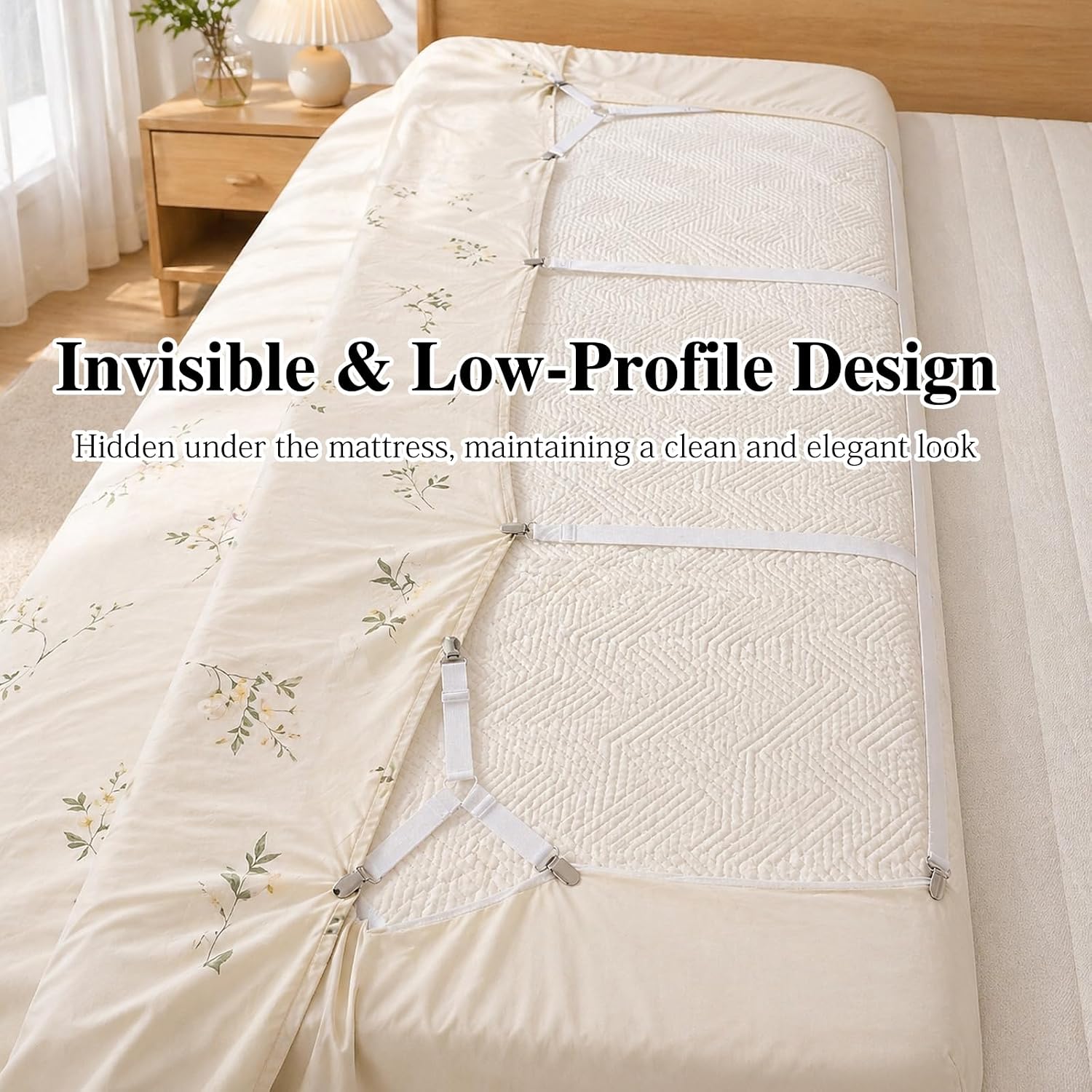 8-Pack White Bed Sheet Straps with Metal Clips, Adjustable Elastic Fitted Sheet Holders for Corners – Wrinkle-Free Bedding