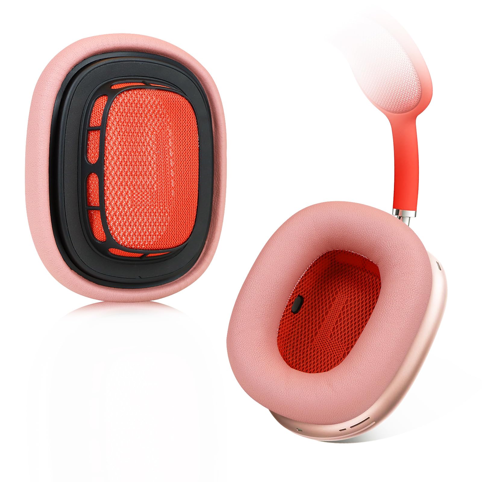 Lammfell-Ohrpolster für Apple AirPods Max Kopfhörer, Ersatz-Ohrpolster, schweißfest, einfach zu installieren, mit Magnet, Schaffell und Memory-Schaum (Rosa)