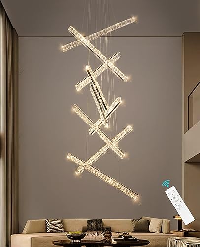 Miniatura 4 de dolria Candelabros modernos para sala de estar, luz colgante de techo grande LED, luces lineales, lámparas de comedor de techo alto LED para