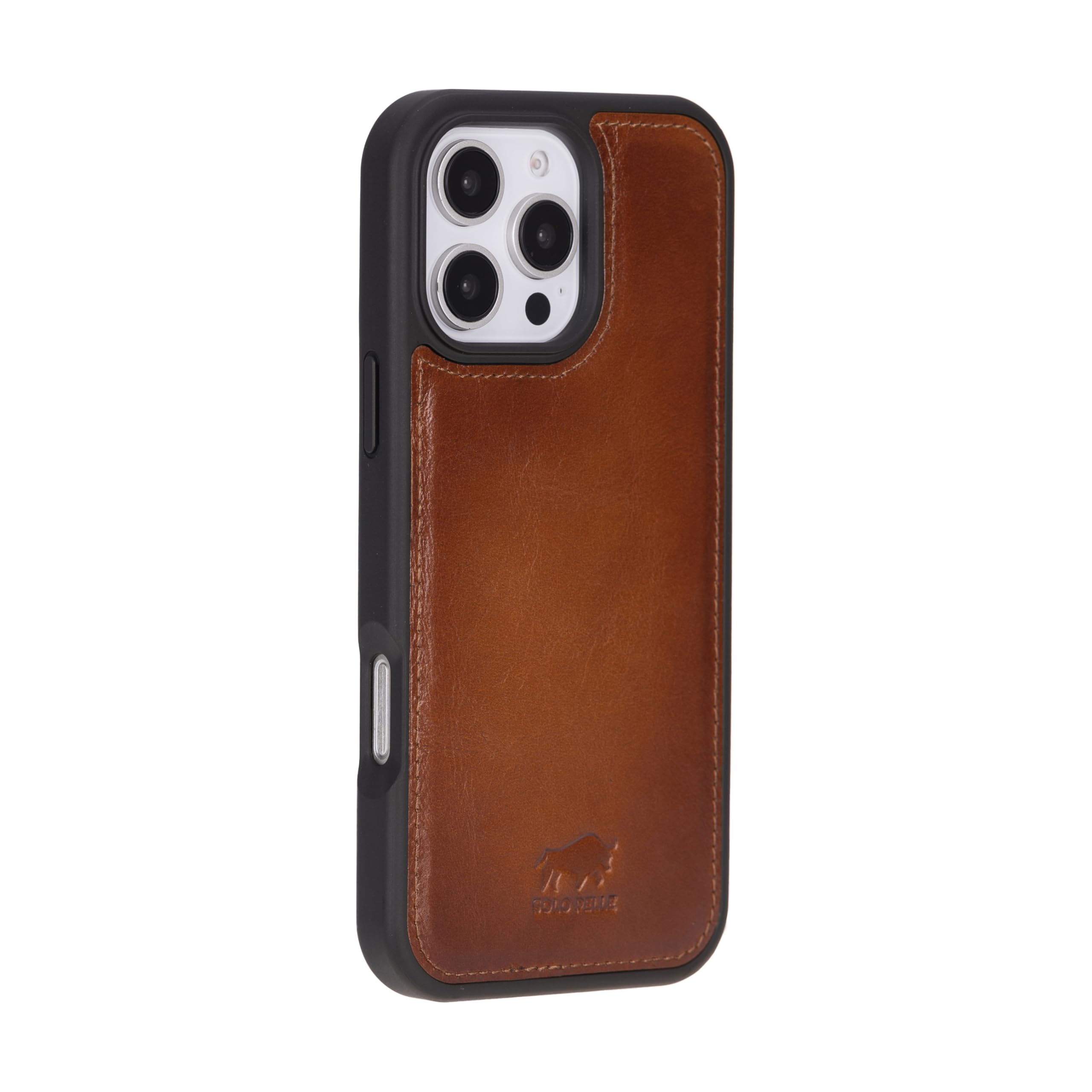 Solo Pelle Lederhülle kompatibel für iPhone 16 Pro Max in 6.9 Zoll abnehmbare Hülle (2in1) inkl. Kartenfächer geeignet für MagSafe Zubehör (Cognac Braun)