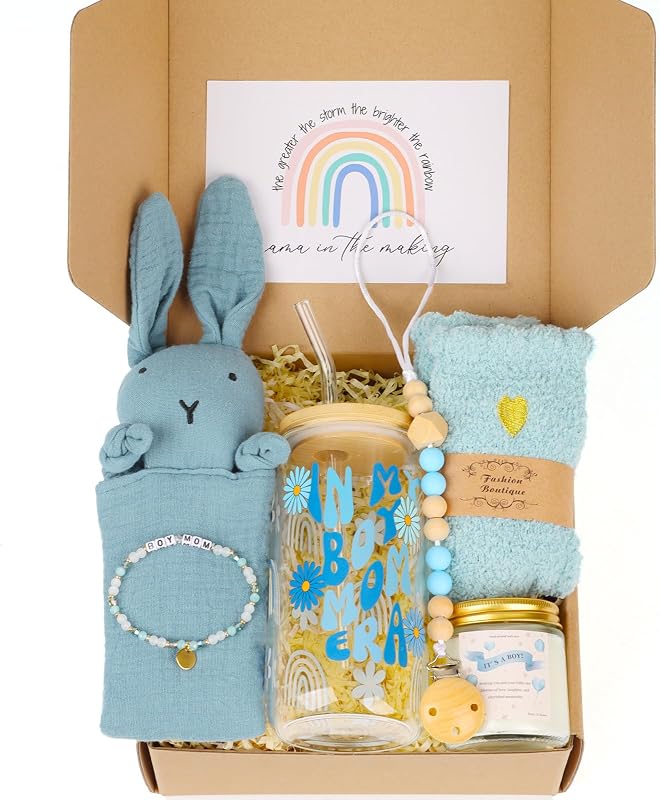 Conjunto para presente de maternidade PANYUXUT Boy Mom com copo de vidro, tampa e canudo