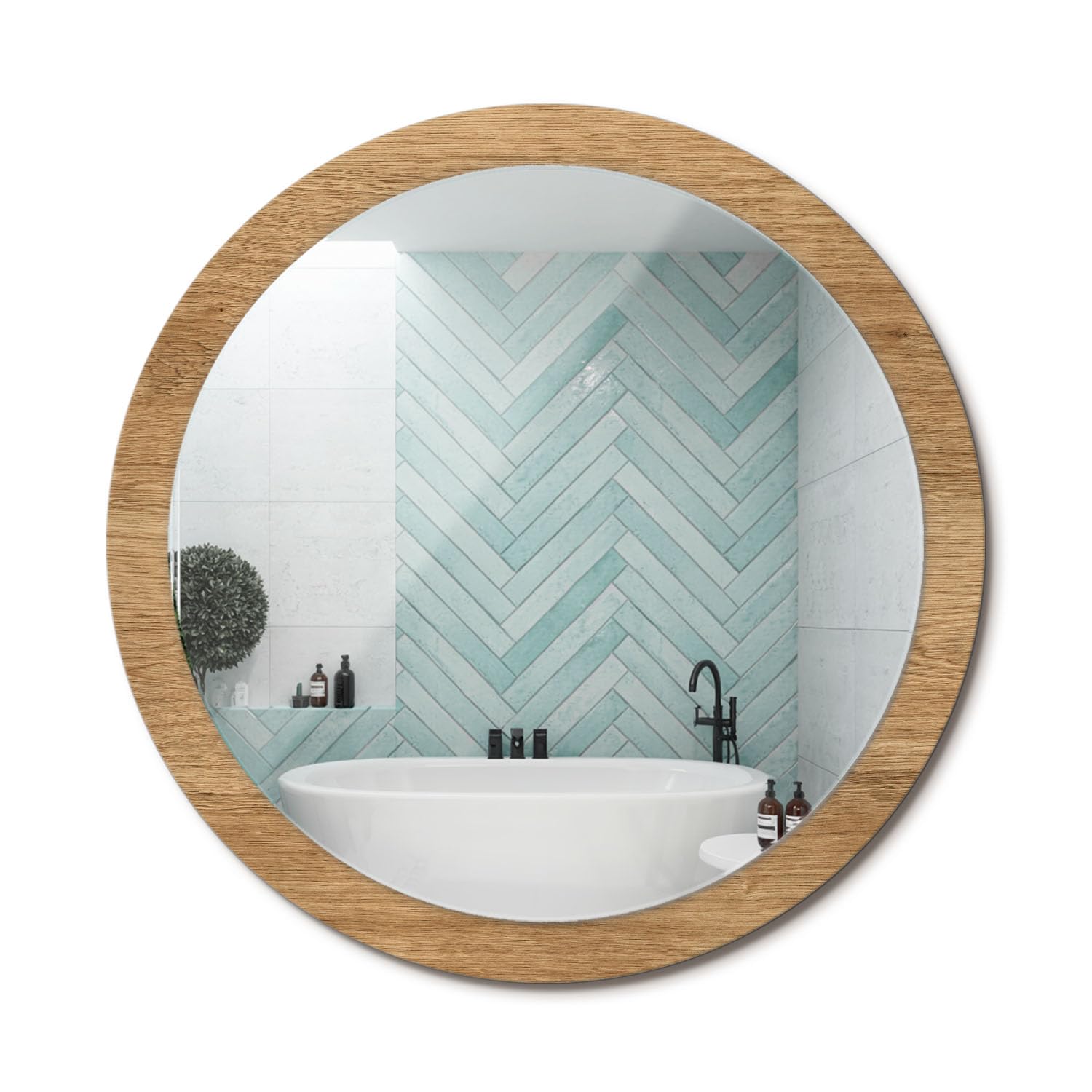 Miroir rond texture bois fi100 cm avec cadre imprimé artistique
