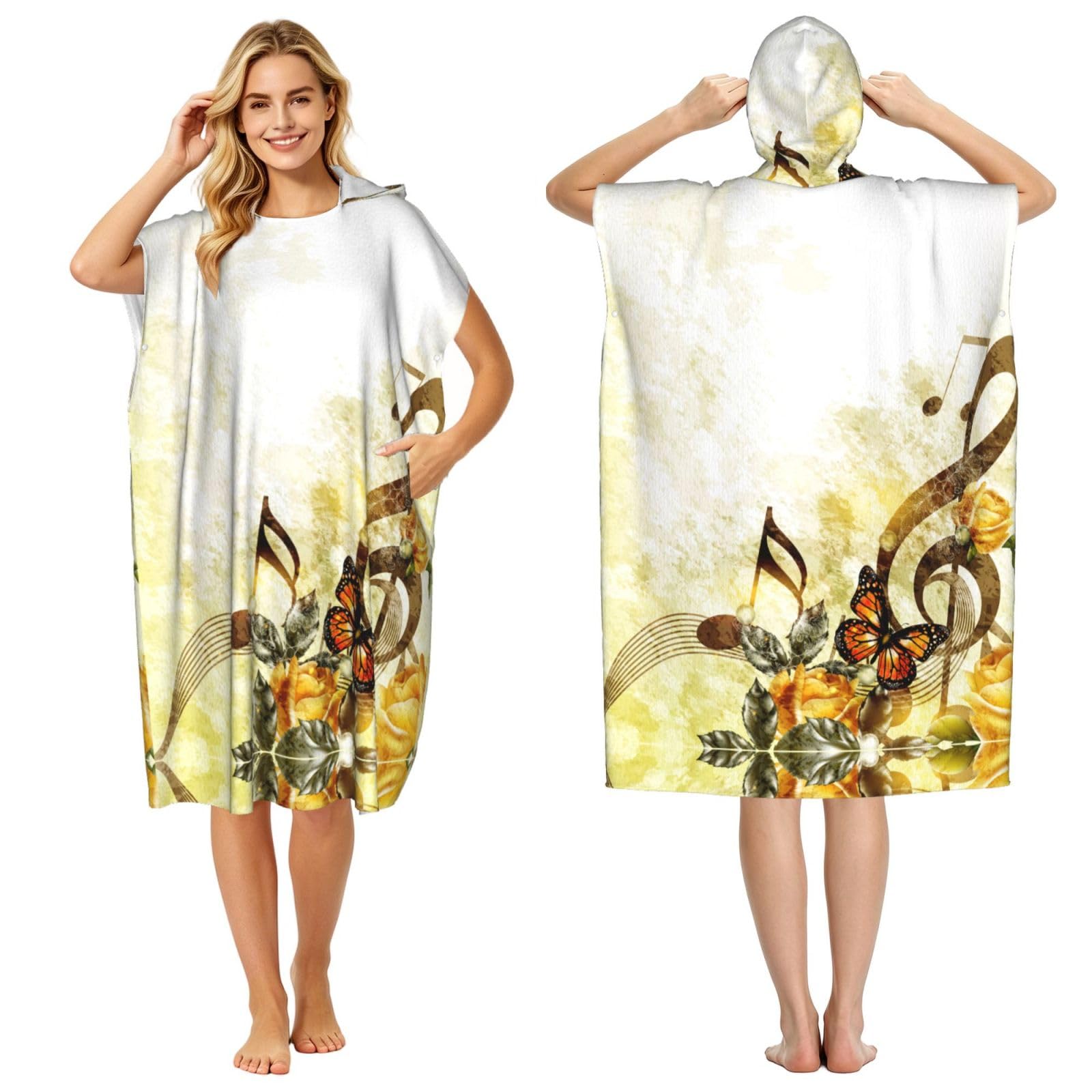 Peignoir à capuche imprimé roses pour adulte poncho de plage en éponge