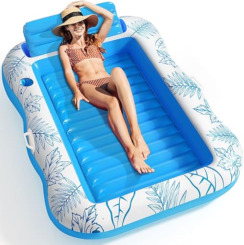 BAIAI - Tumbona inflable para adultos - Flotadores grandes de bronceado para playa, balsa para tomar el sol, flotadores de agua con soporte para