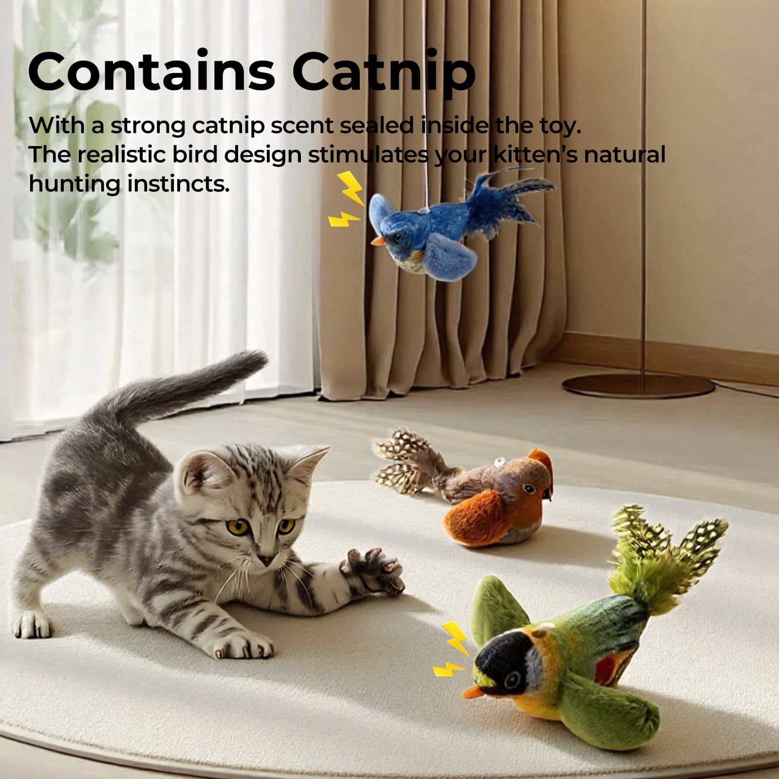 2er-Pack Katzenminze-Spielzeug, das den natürlichen Jagdinstinkt der Indoor-Katzen stimuliert. Interaktives Plüsch-Vogelspielzeug mit realistischen Zwitscher-Geräuschen, um Ihre Katze zu necken