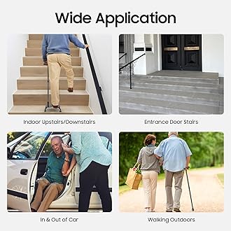 Adjustable Stair Climbing Assist Cane, 2-in-1 Walking Stick with Pedal Step, Height Adjustable Mobility Aid for Walking Up and Down Stairs, Non-Slip 4-Leg Support Cane