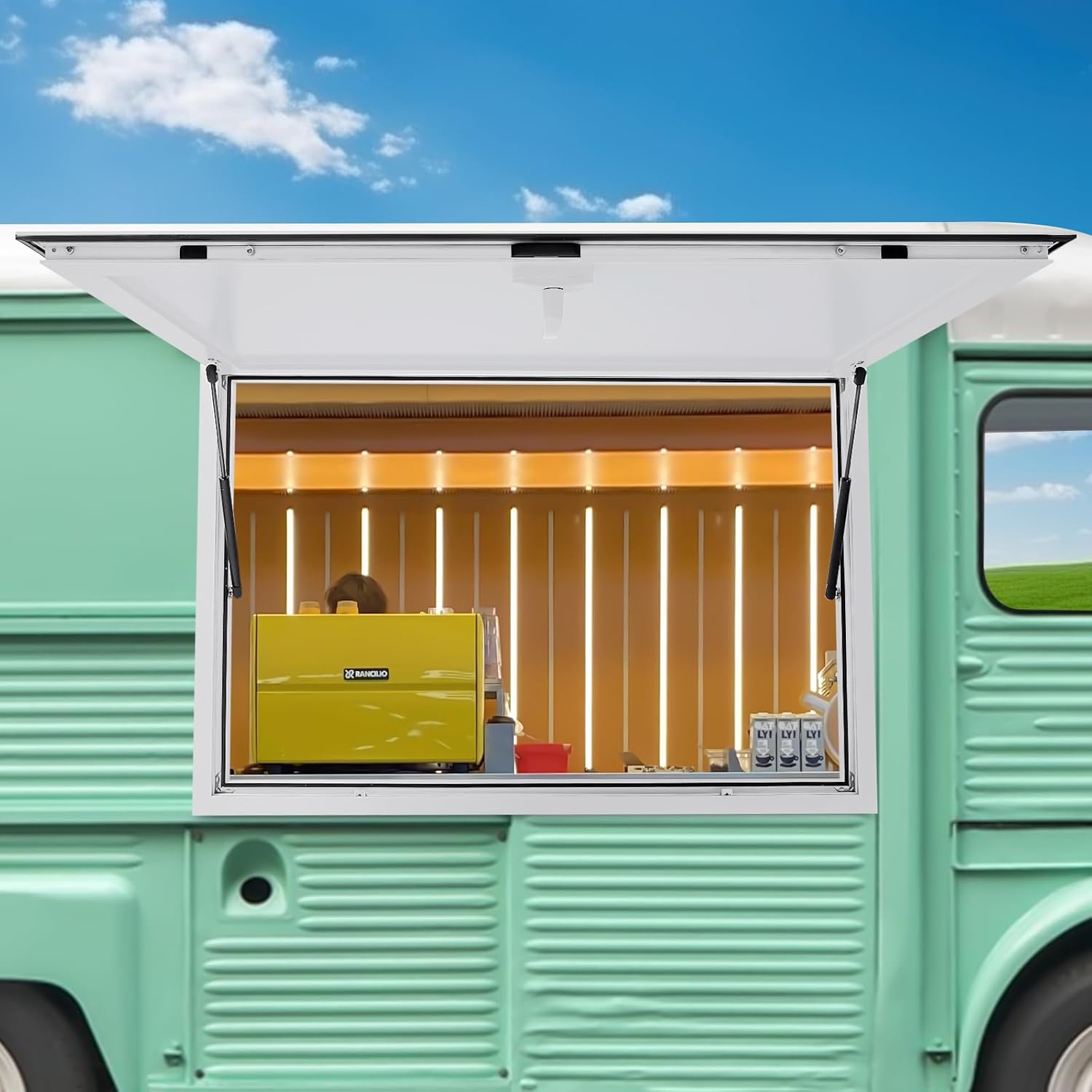Concession Window for Food Truck with Awning & Door Handle,Aluminum Alloy Concession Stand Serving Window,Vending Equipment Food Truck Window for Food Truck Trailers (48 * 32in)
