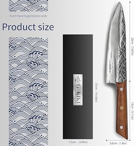 Miniatura 5 de Cuchillo de chef japonés profesional, cuchillo de cocina forjado a mano de 8 pulgadas, los cuchillos de chef vienen con acero inoxidable de alto