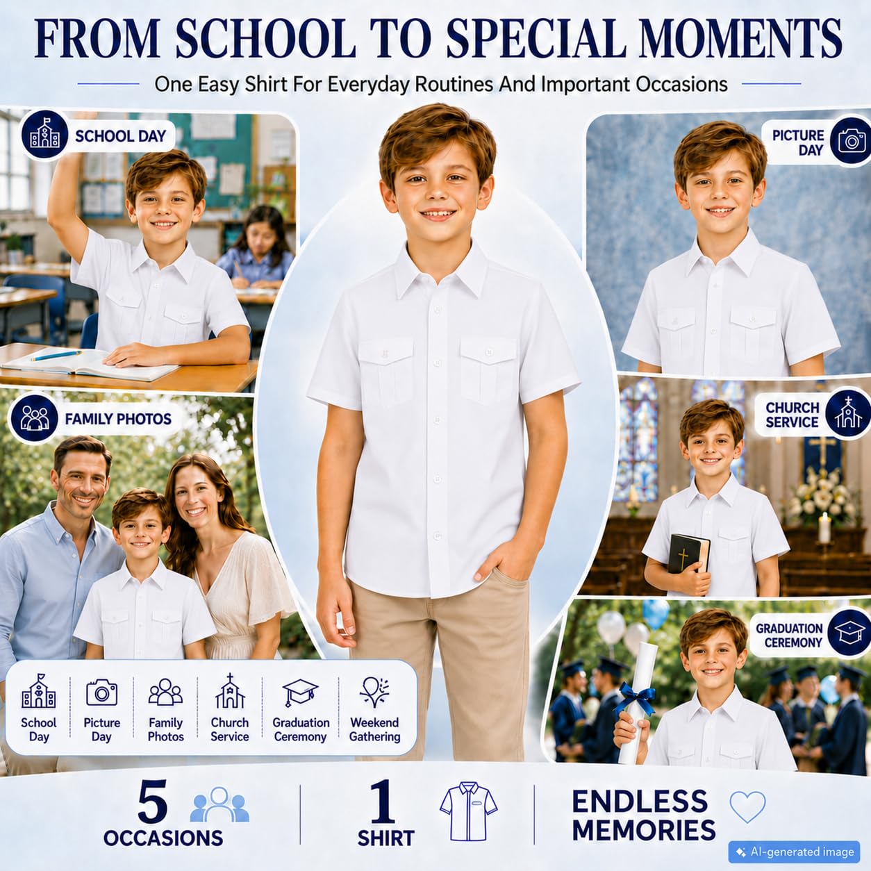 Bienzoe Garçons Manche Courte Chemise pour L'école: Enfants Bouton Haut Collier Robe Mode Chemises
