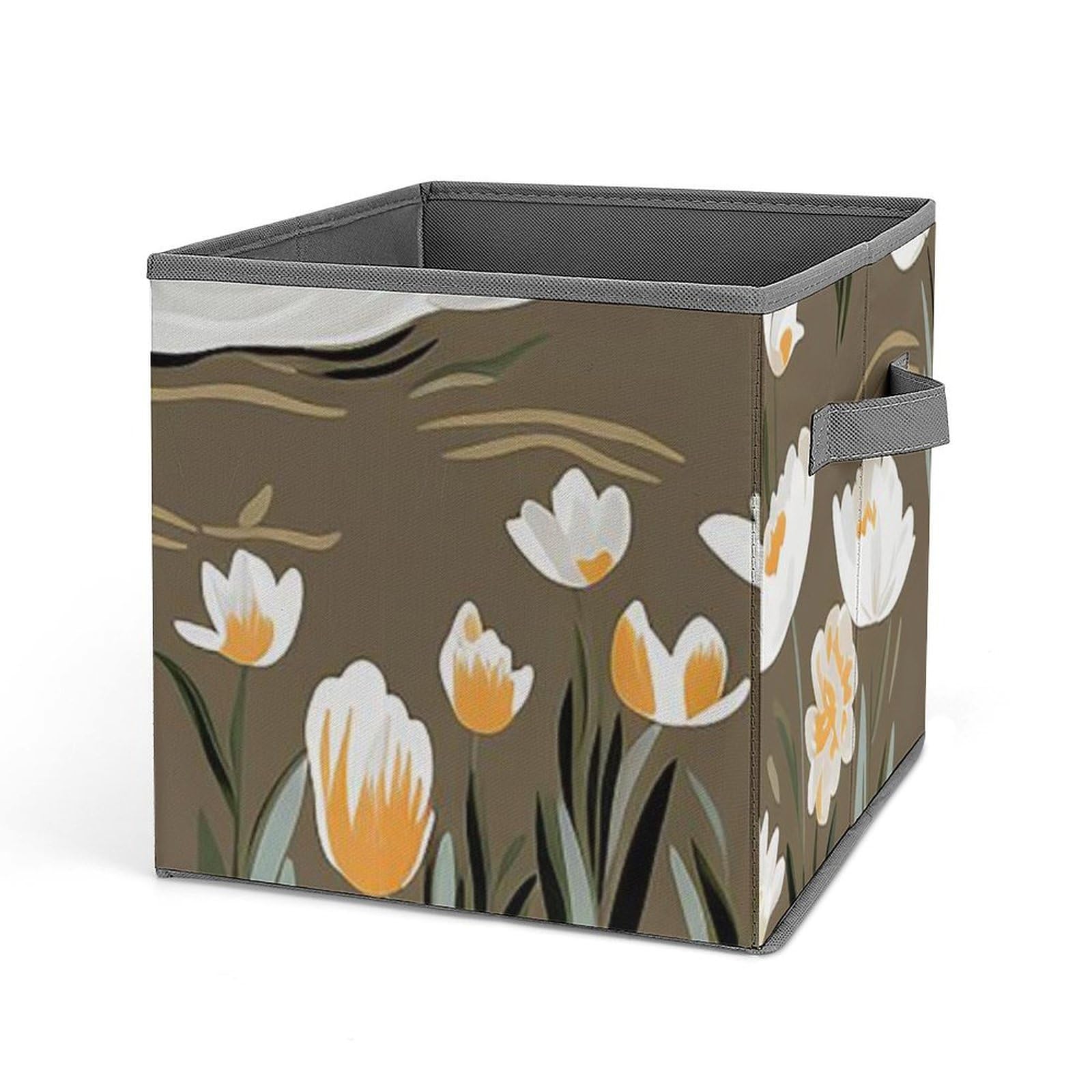 Bac de rangement pliable en tissu à motif oie et fleurs avec poignées pour placard
