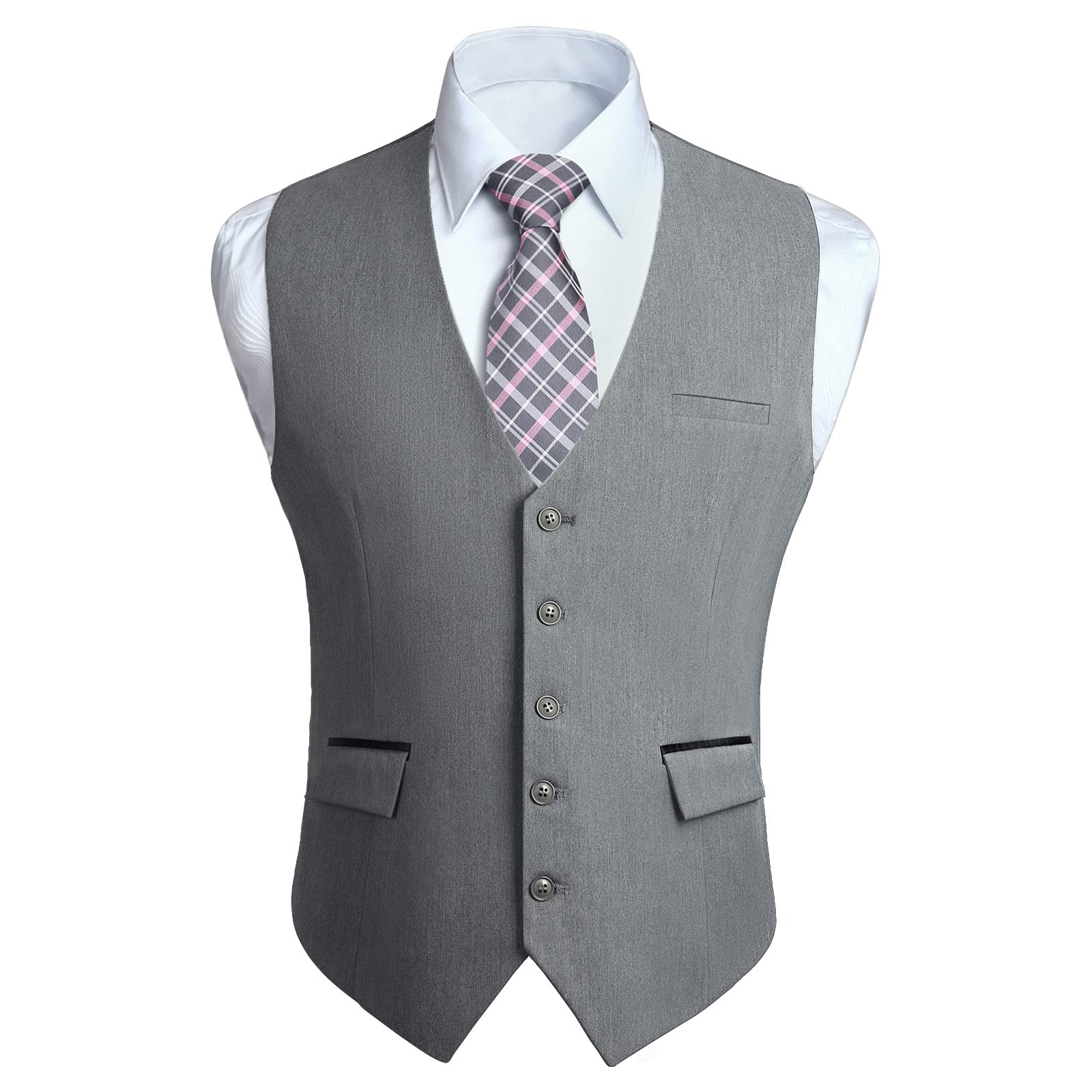 HISDERN Men's Suit Vest Business Suit Vests for Men Formal Slim Fit Solid Wedding Dress Waistcoat for V-Neck Tuxedo Vest